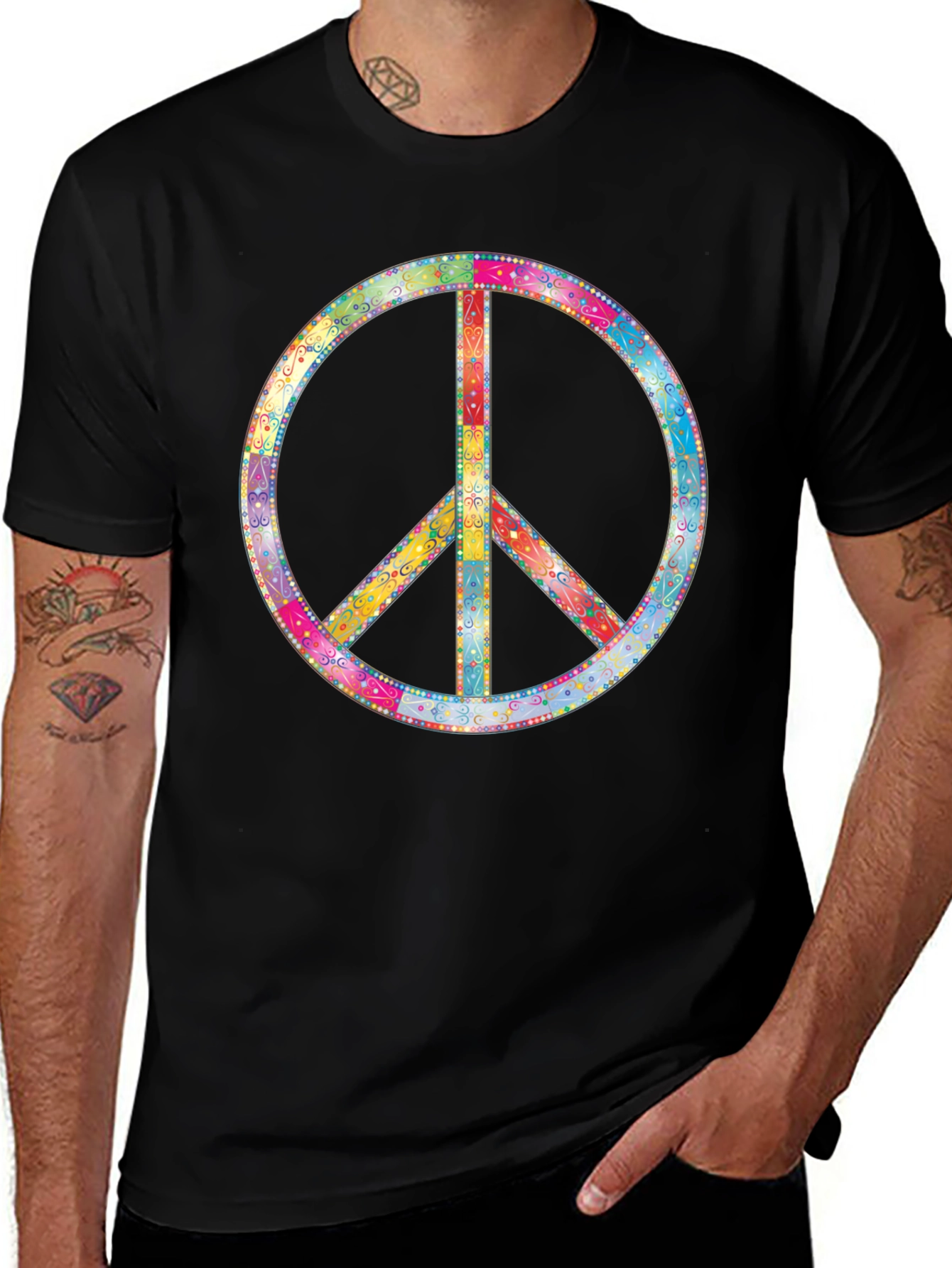 Peace Sign Graphic Tee - Black Casual T-Shirt