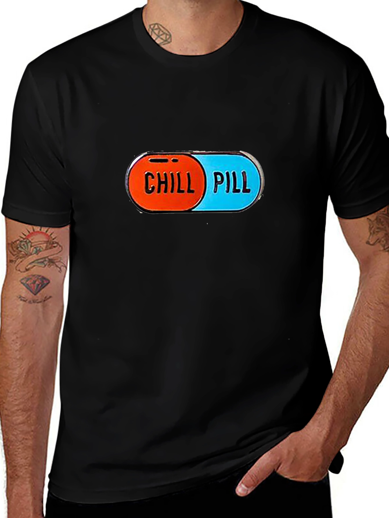 Variant 23 of Chill Pill Graphic Tee - Relaxing Black Cotton T-Shirt