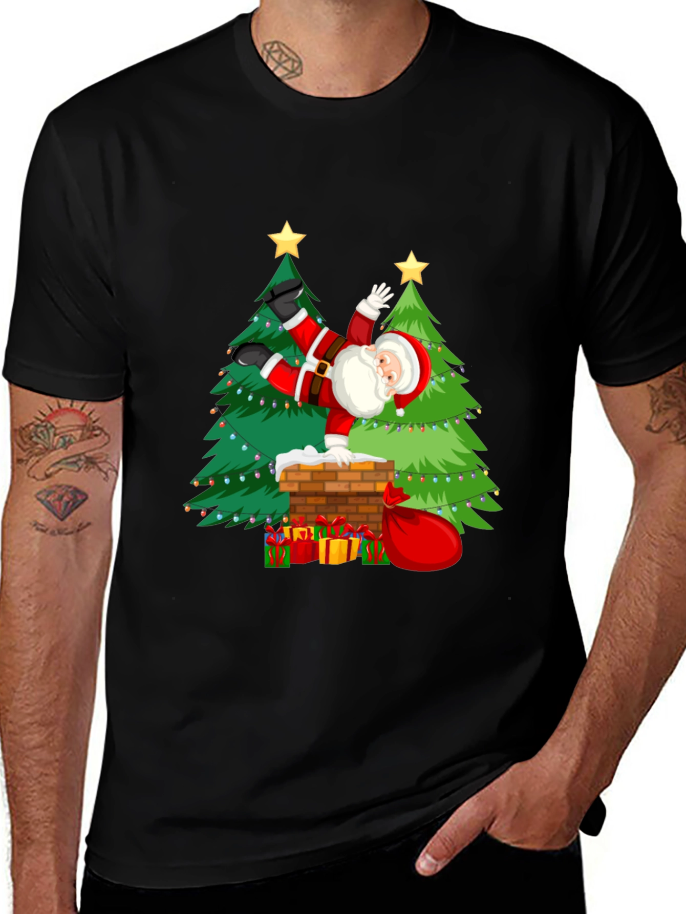 Festive Santa Doing Handstand T-Shirt