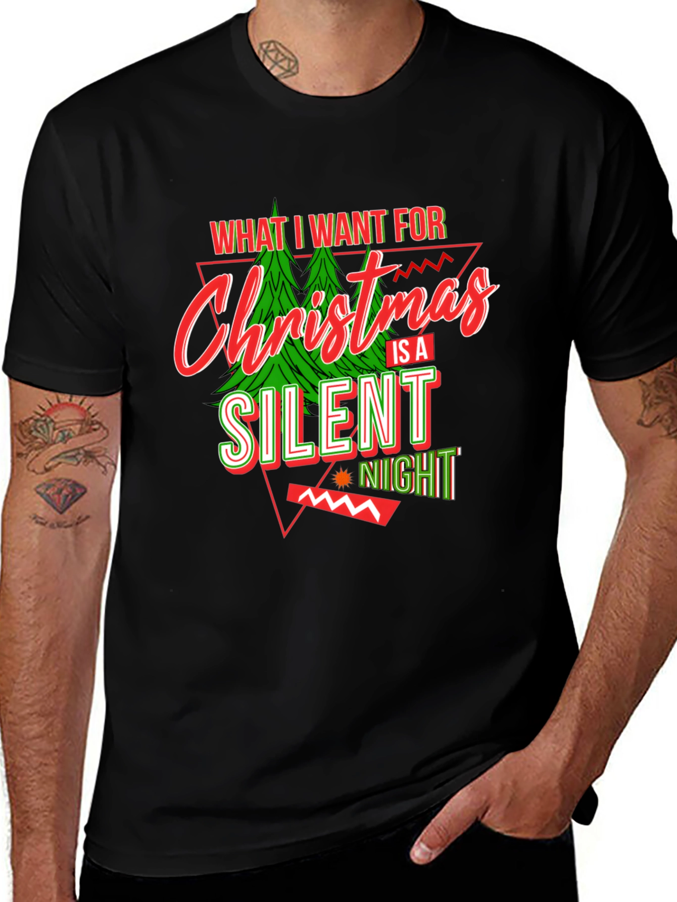 Silent Night Christmas Graphic Tee - Black