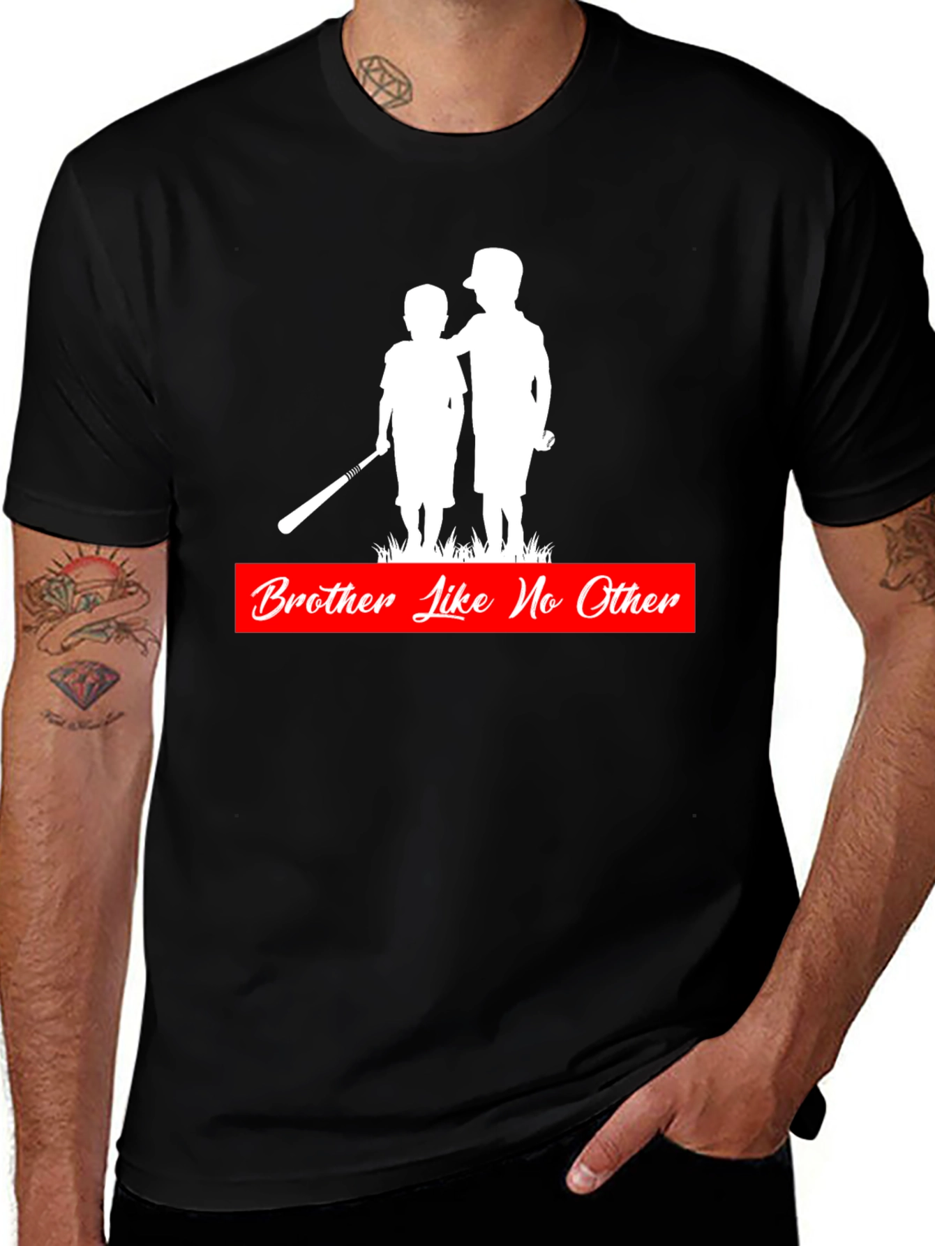 Variant 19 of Brother Like No Other T-Shirt - Baseball Silhouette Design
