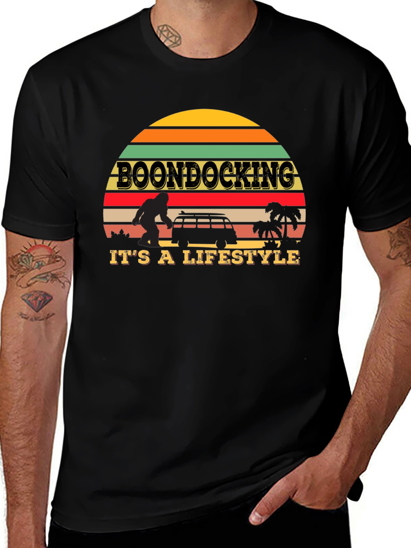 Variant 15 of Boondocking Lifestyle T-Shirt - Retro Sunset Design