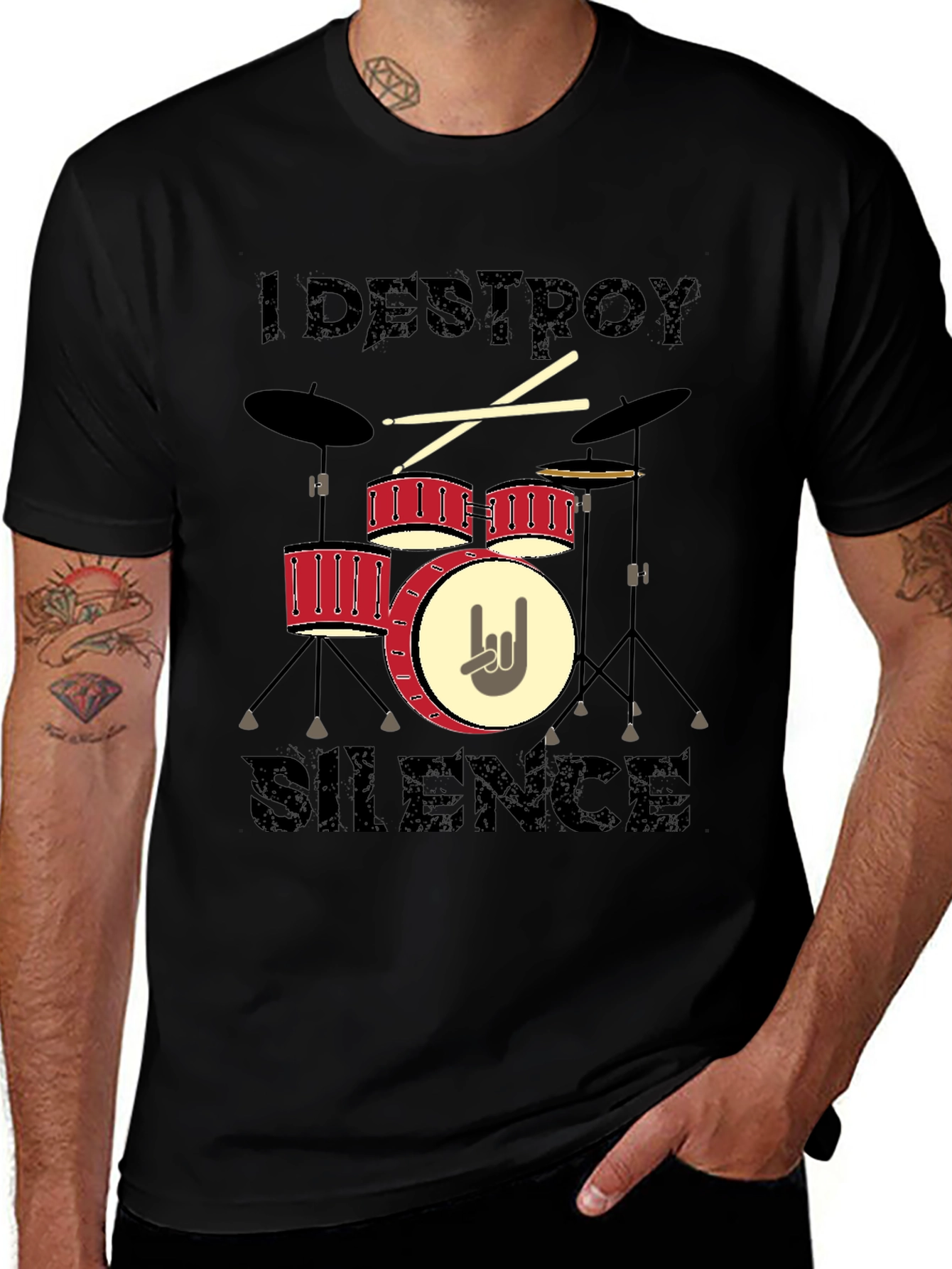 Variant 15 of I Destroy Silence Drummer Graphic Tee