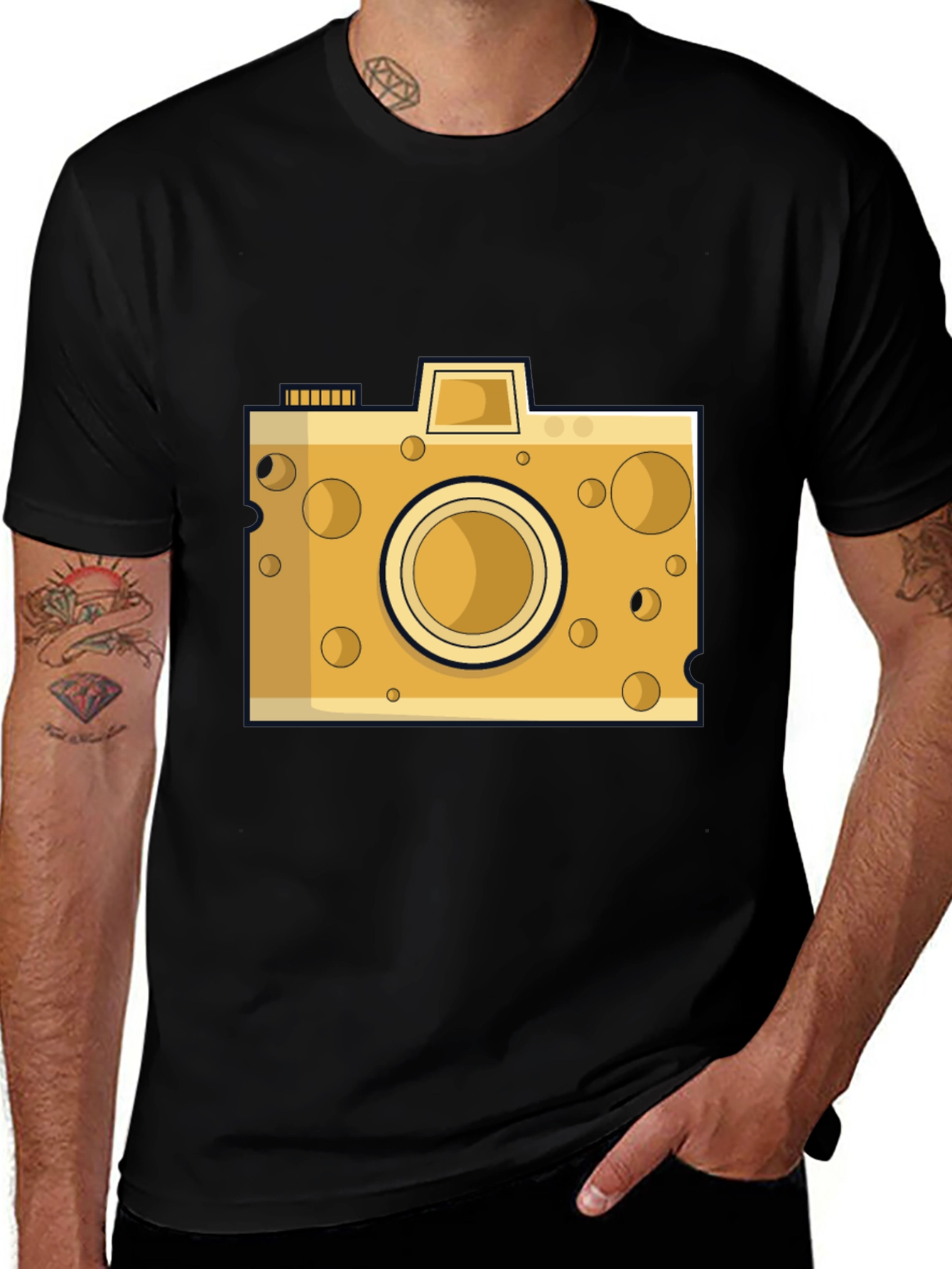 Black Cheese Camera Graphic Tee - Black Cotton main image