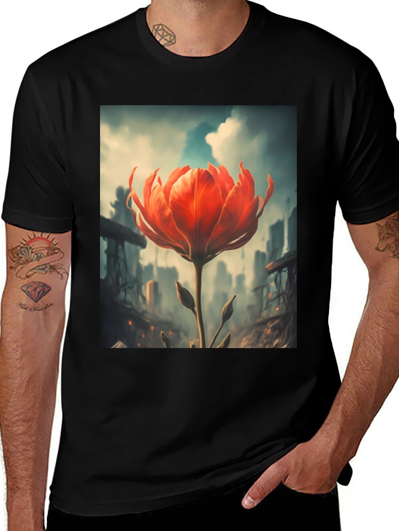 Variant 27 of Floral Graphic Tee - Vibrant Artistic Design
