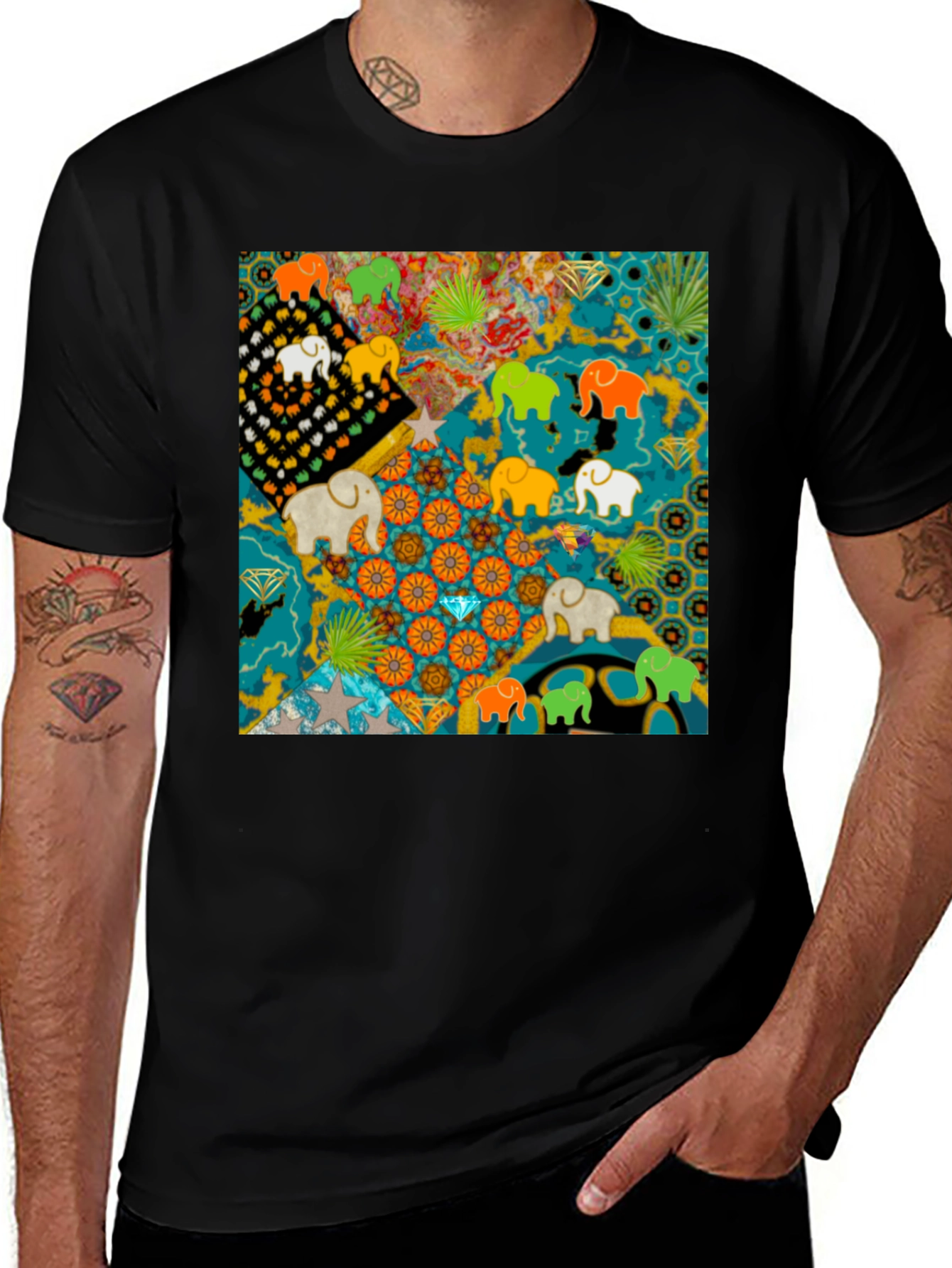 Elephant Art Print Black Tee