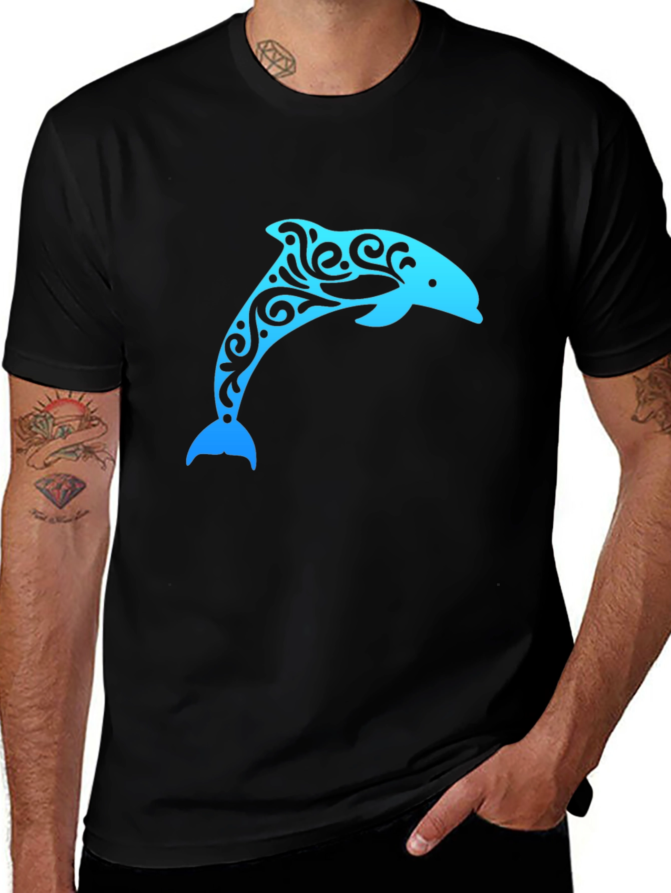 Variant 20 of Stylish Dolphin Graphic Black T-Shirt