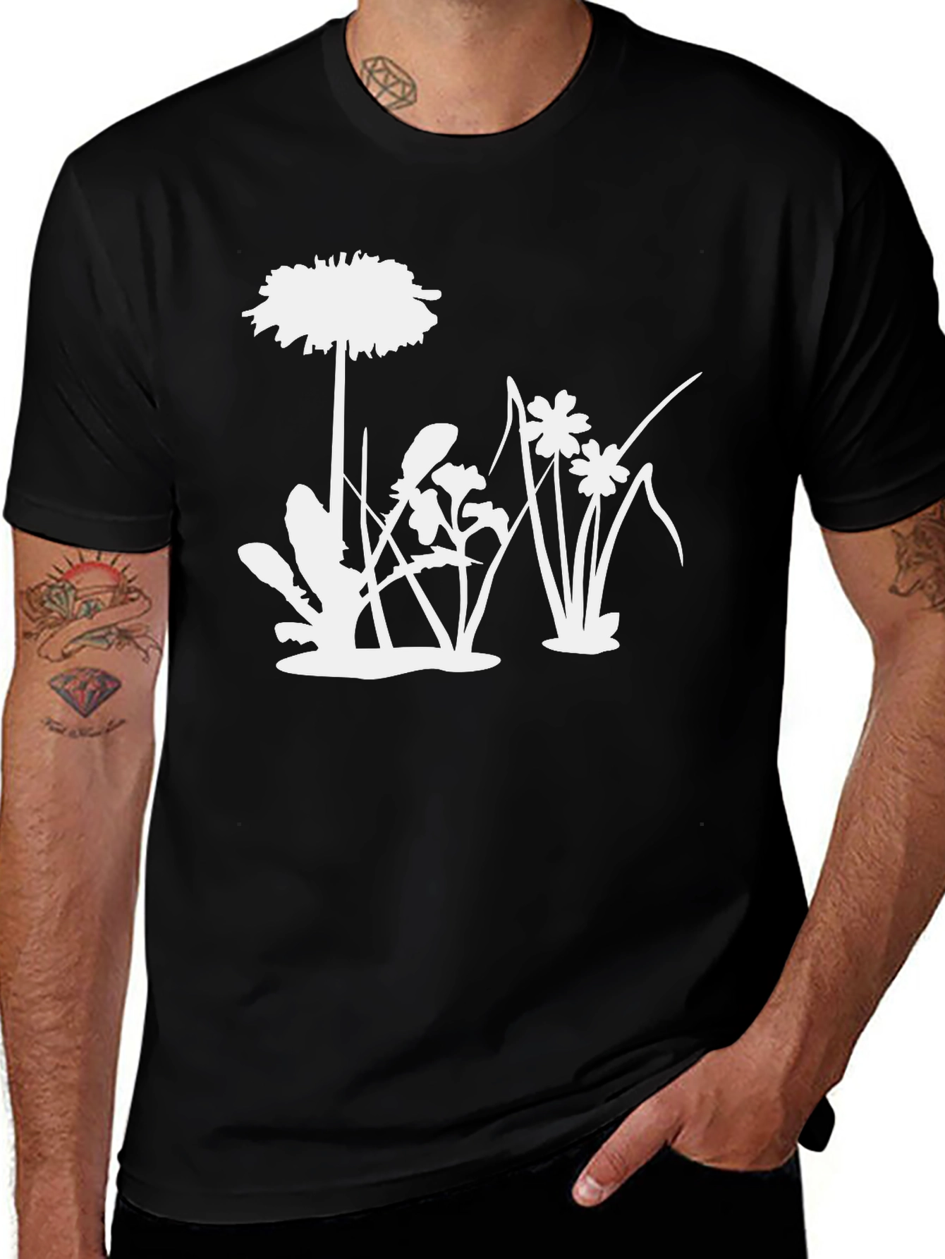 Variant 22 of Floral Silhouette Graphic Tee - Black