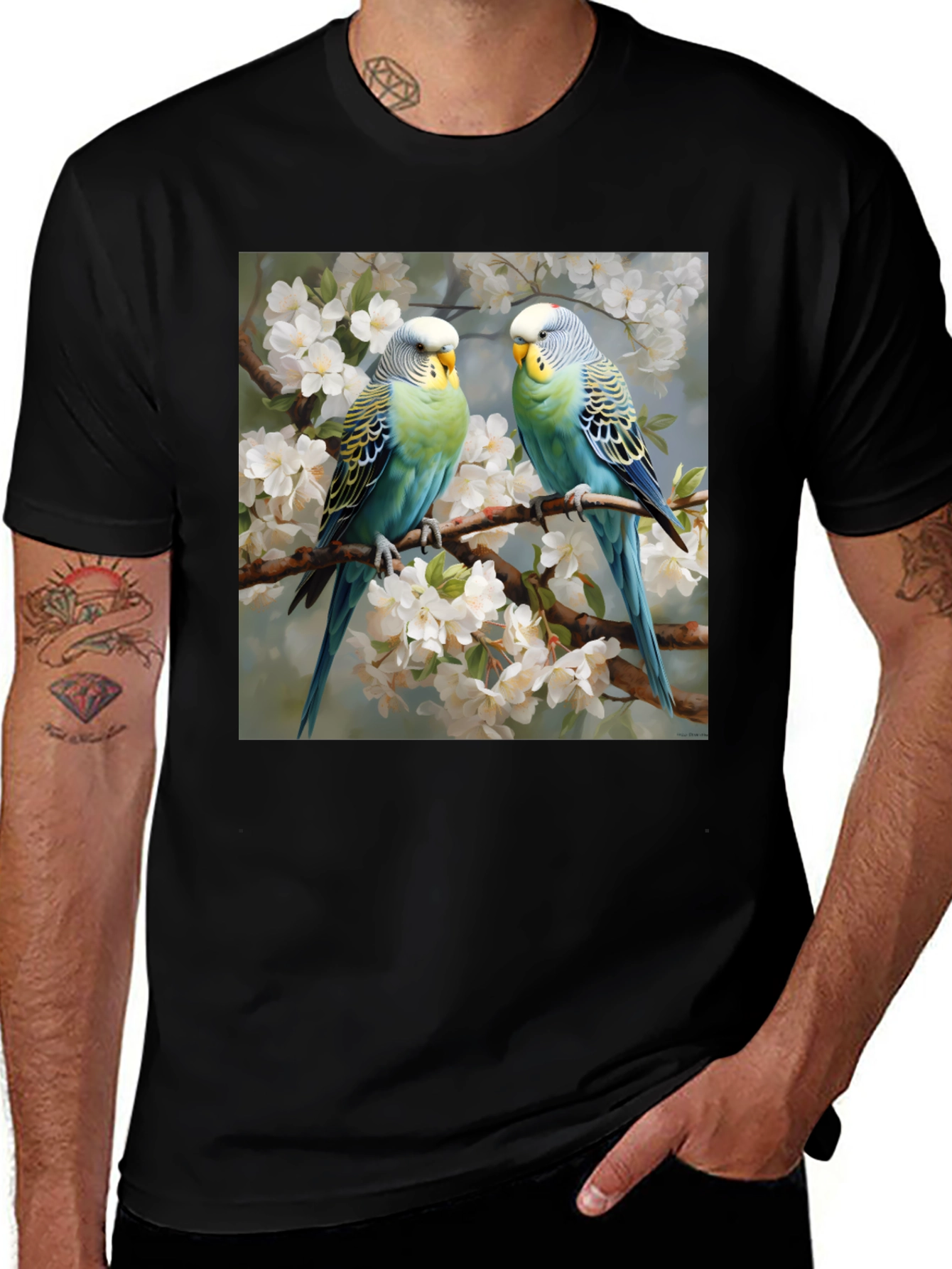 Variant 8 of Parakeet Print Black T-Shirt