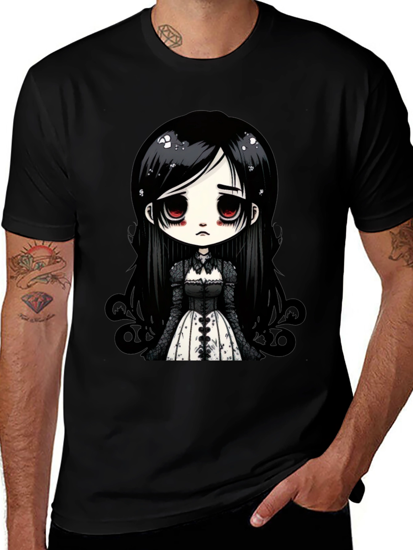 Gothic Doll T-Shirt - Emo Anime Style Black Tee