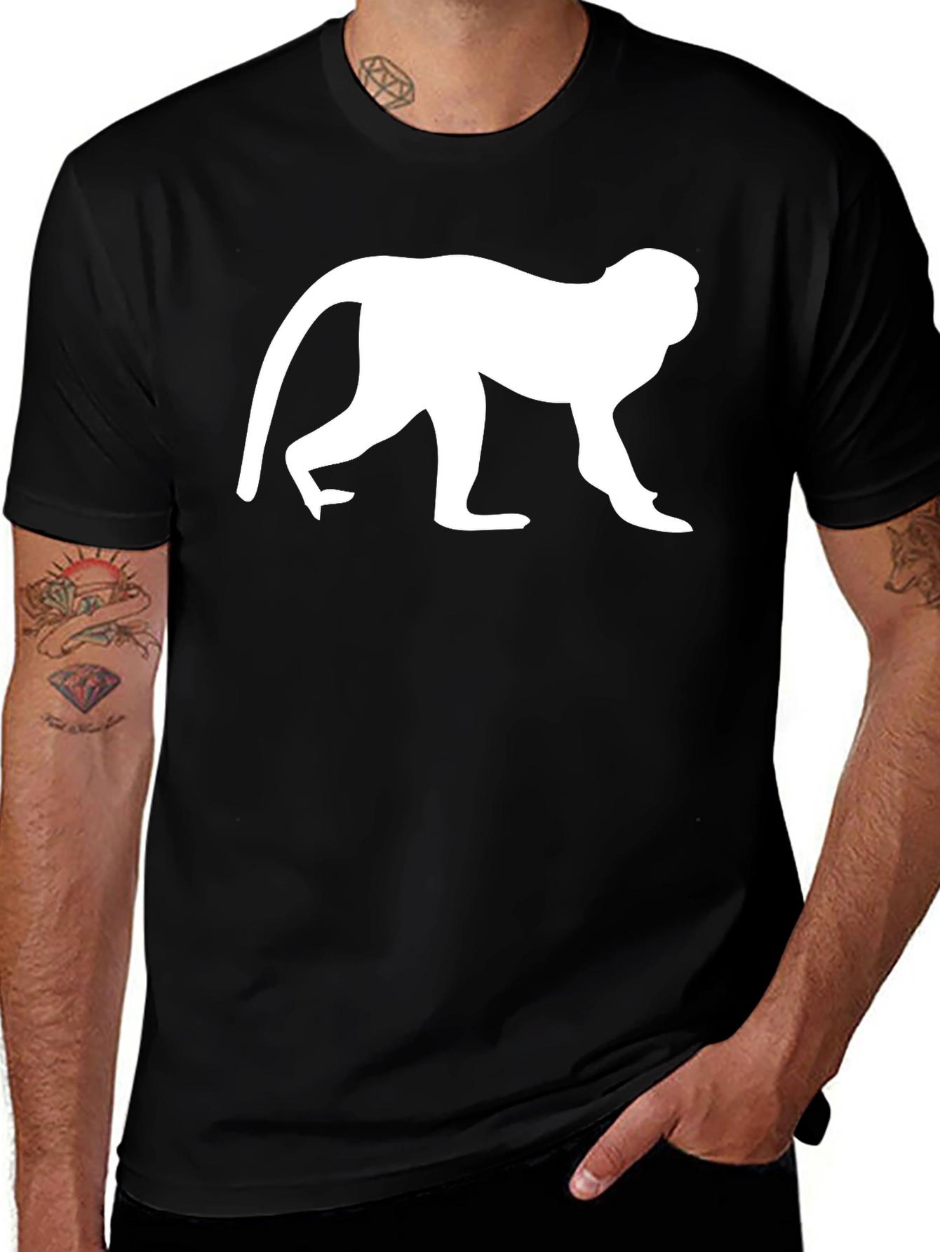 Variant 9 of Monkey Graphic Tee - Crew Neck Black T-Shirt