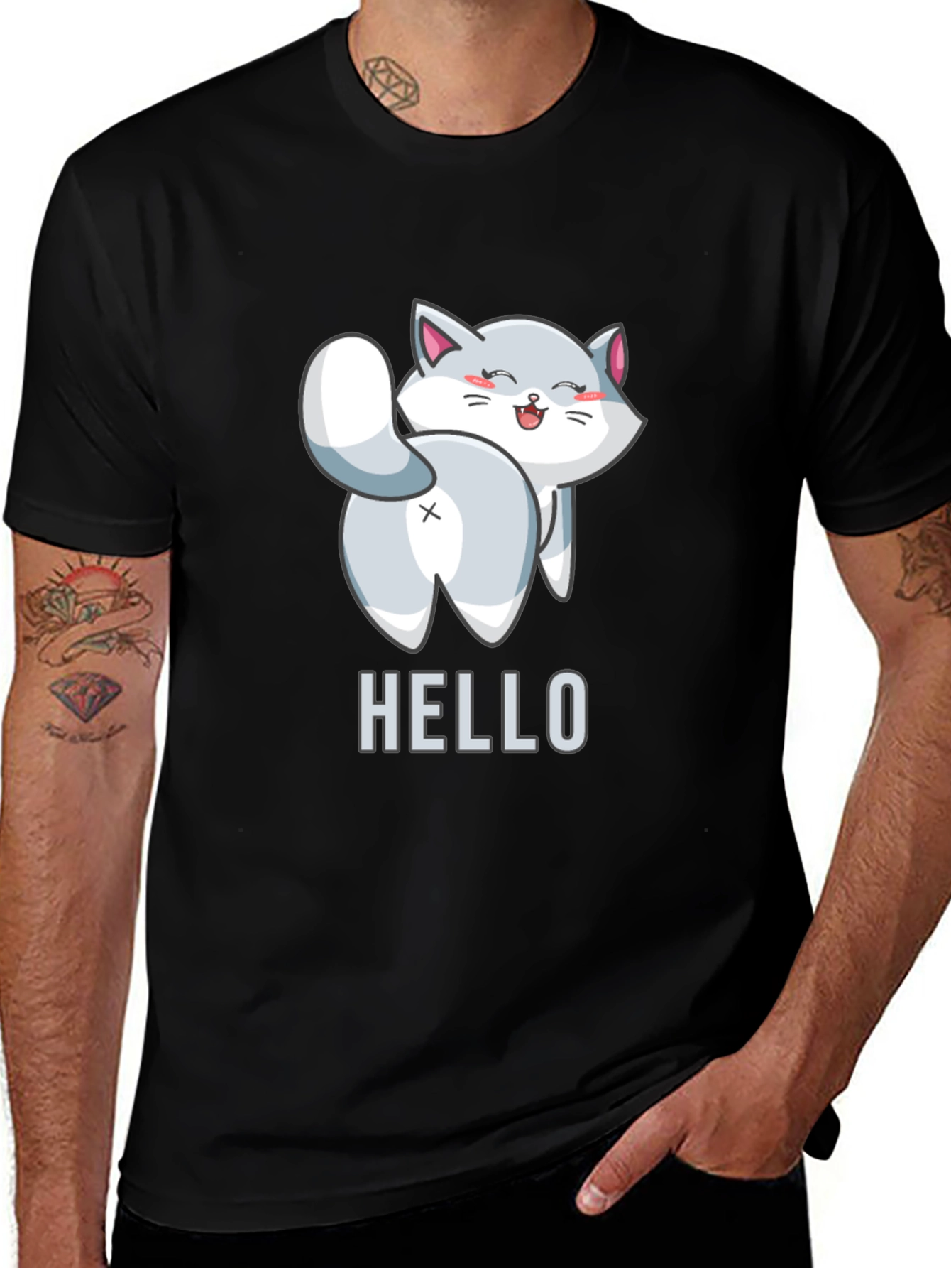Variant 20 of Funny Cat Butt Hello Graphic Black T-Shirt