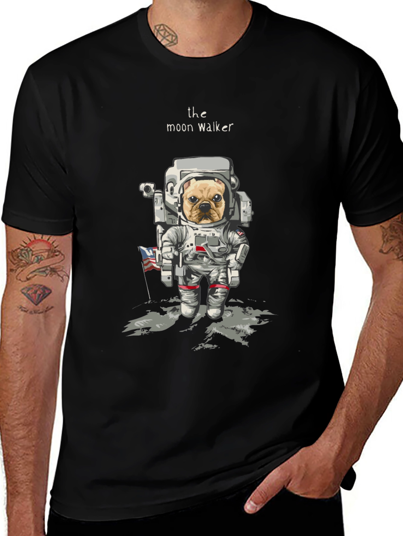 Variant 20 of Moon Walker Dog T-Shirt - Astronaut Bulldog Tee