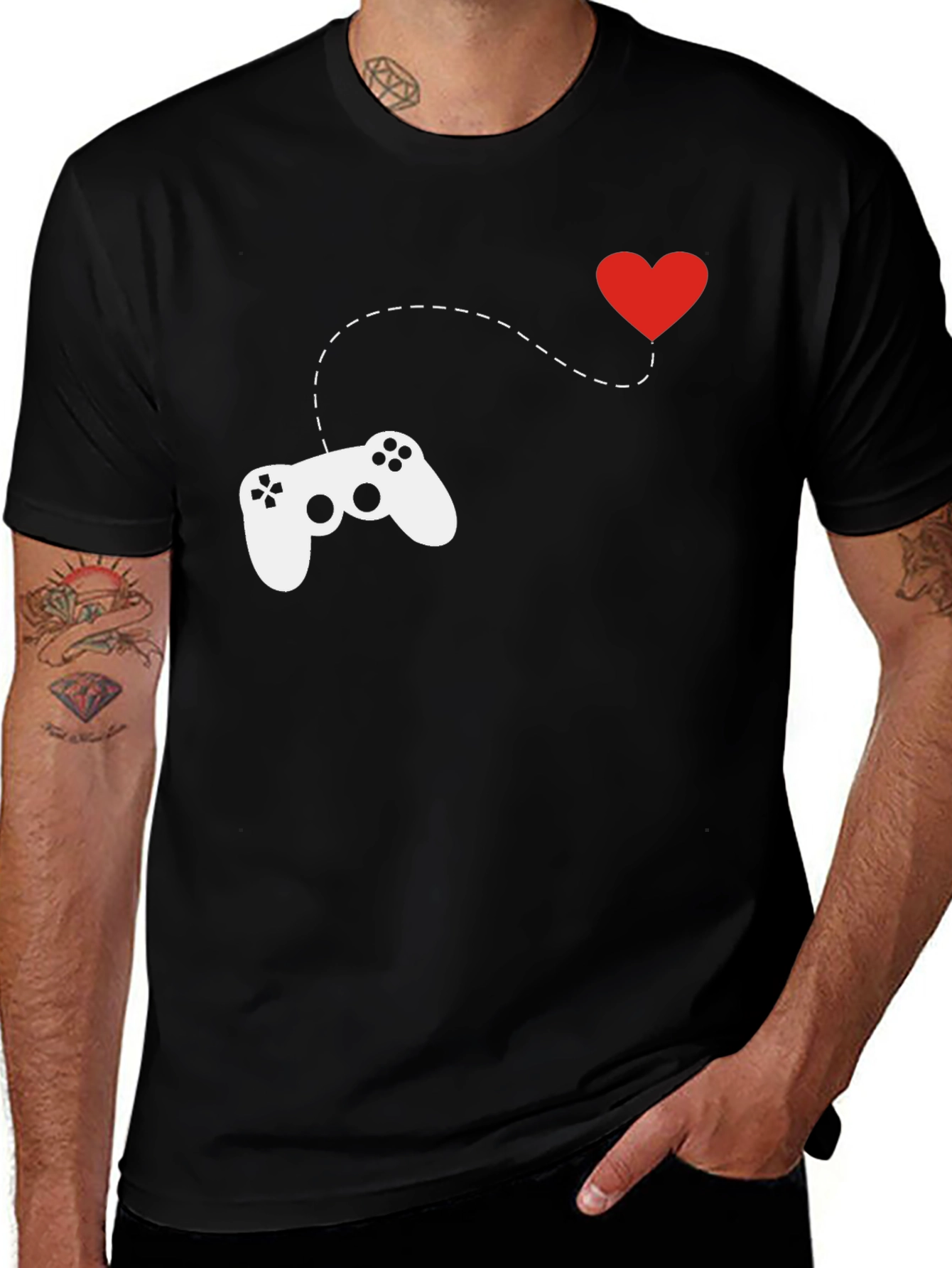 Variant 10 of Gamer Love T-Shirt - Black Cotton Crew Neck Tee
