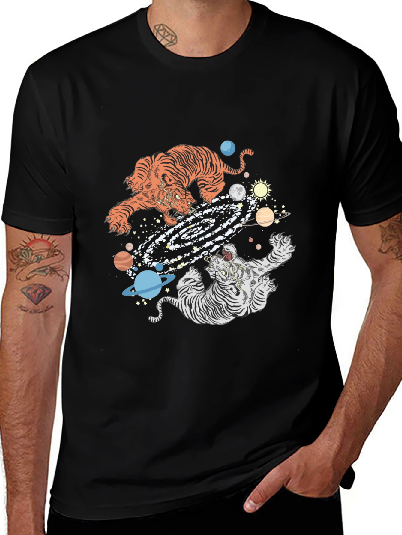 Variant 14 of Tiger Galaxy Graphic Print Crew Neck T-Shirt