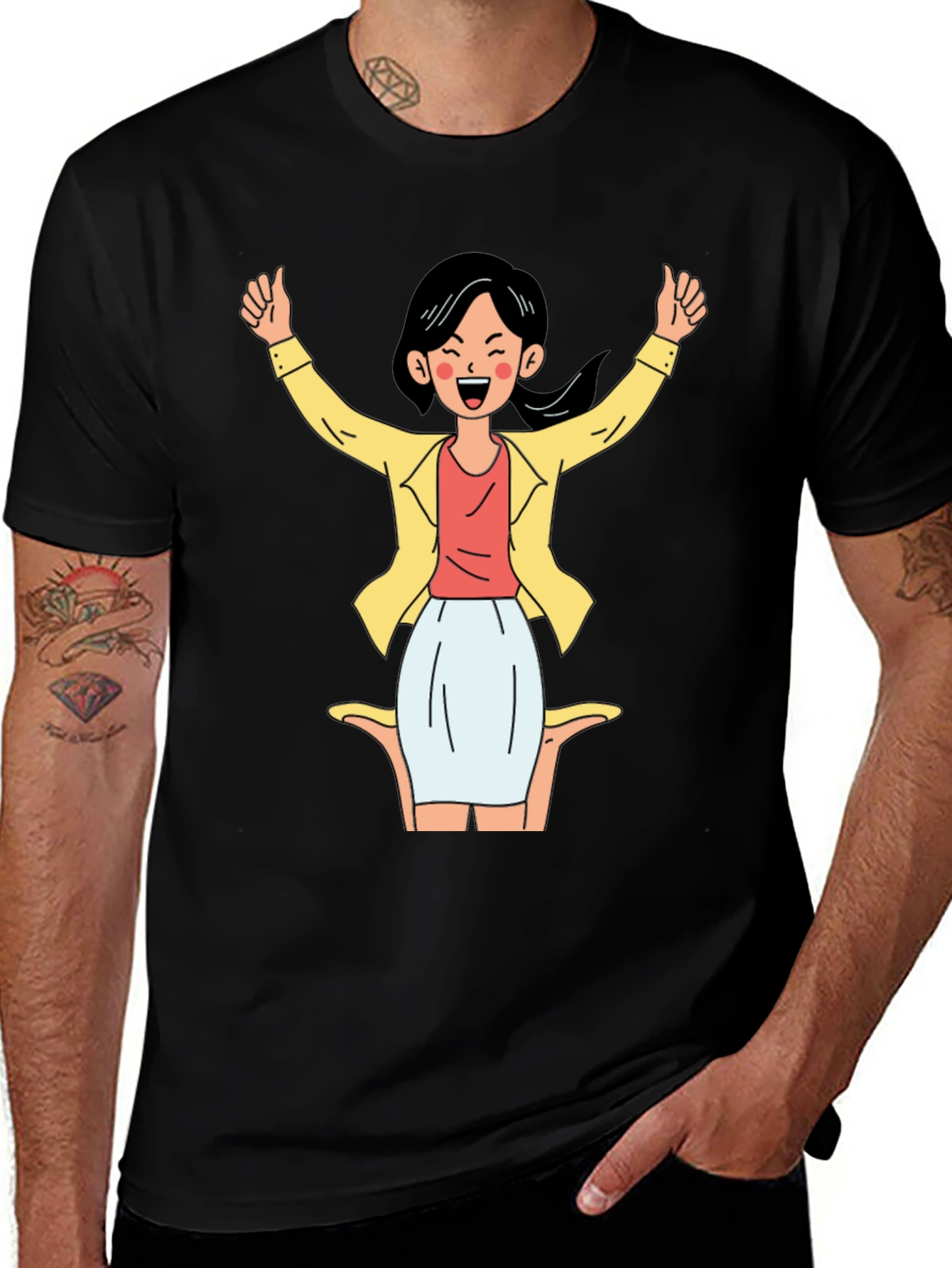 Variant 14 of Black T-Shirt with Cartoon Woman Graphic
