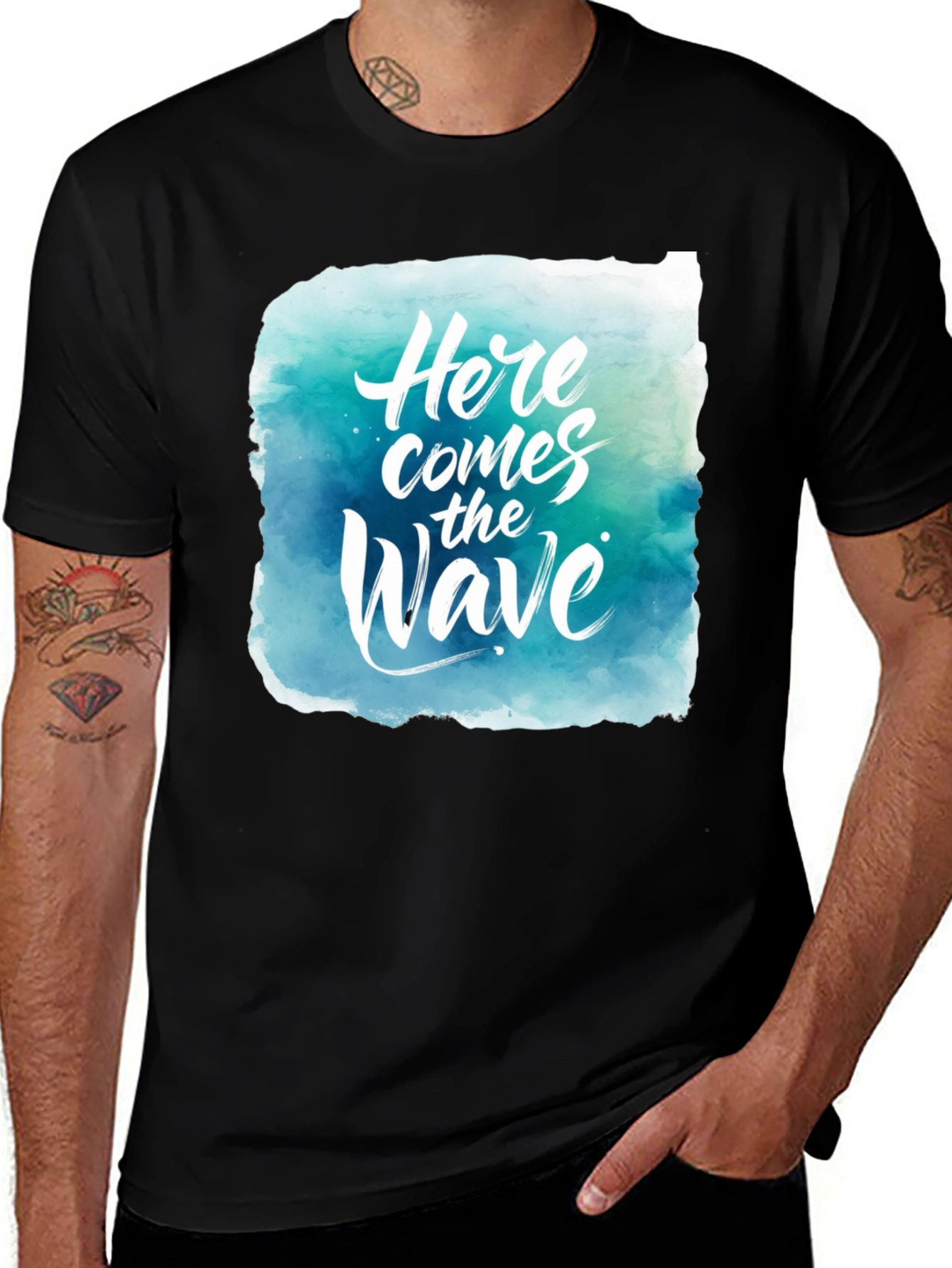 Variant 16 of Here Comes the Wave Graphic Tee - Black Cotton T-Shirt