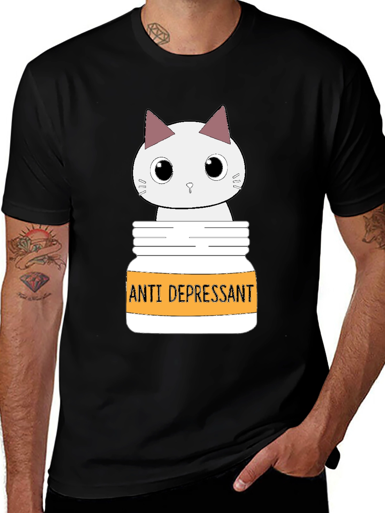 Variant 2 of Cute Cat Anti-Depressant Graphic T-Shirt