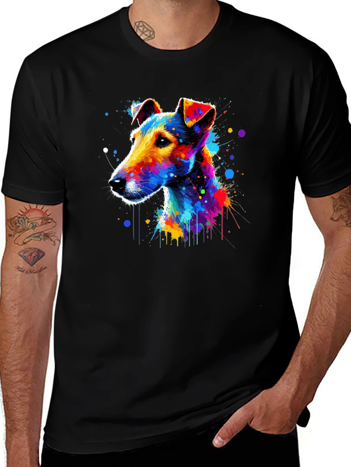 Variant 23 of Colorful Dog Graphic Tee - Men's Black T-Shirt