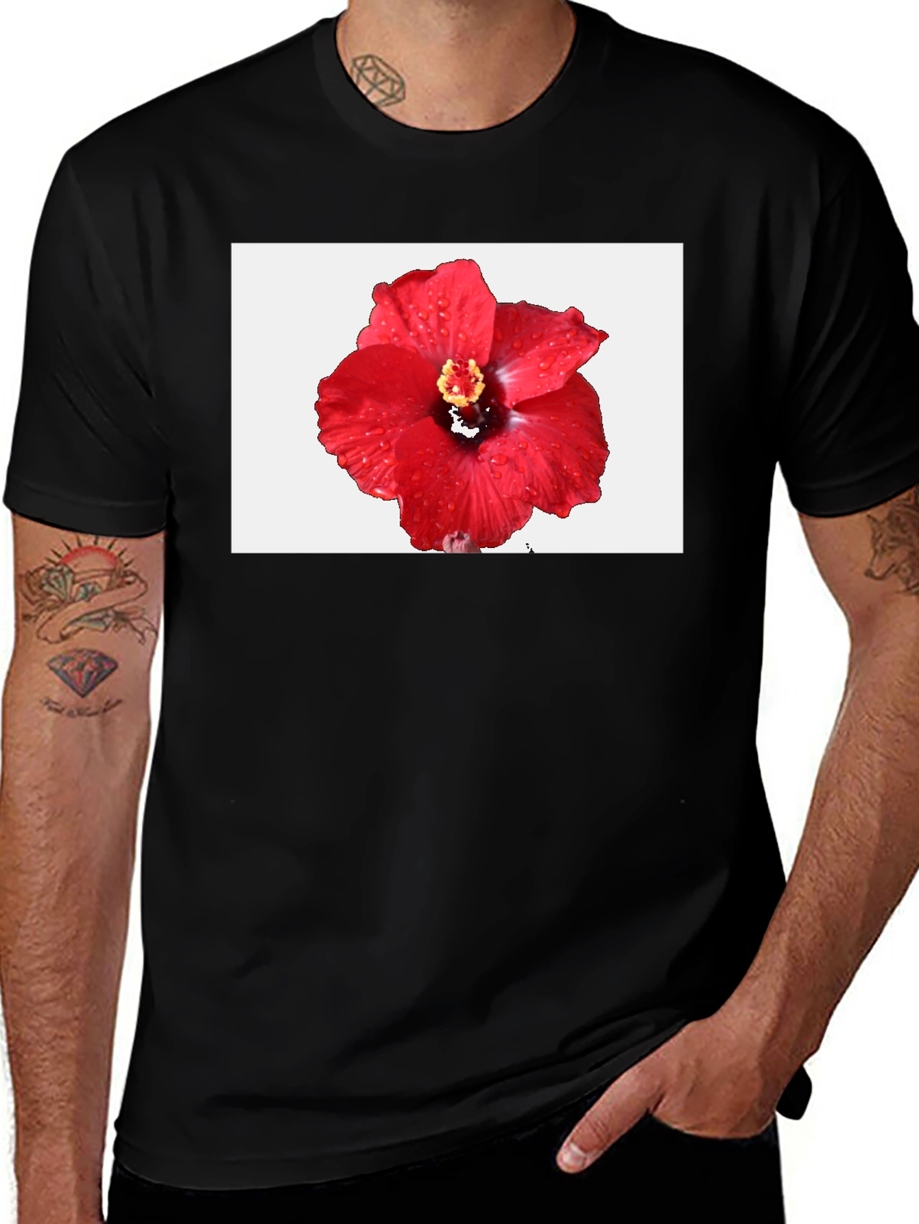 Variant 10 of Hibiscus Flower T-Shirt - Black Cotton Tee
