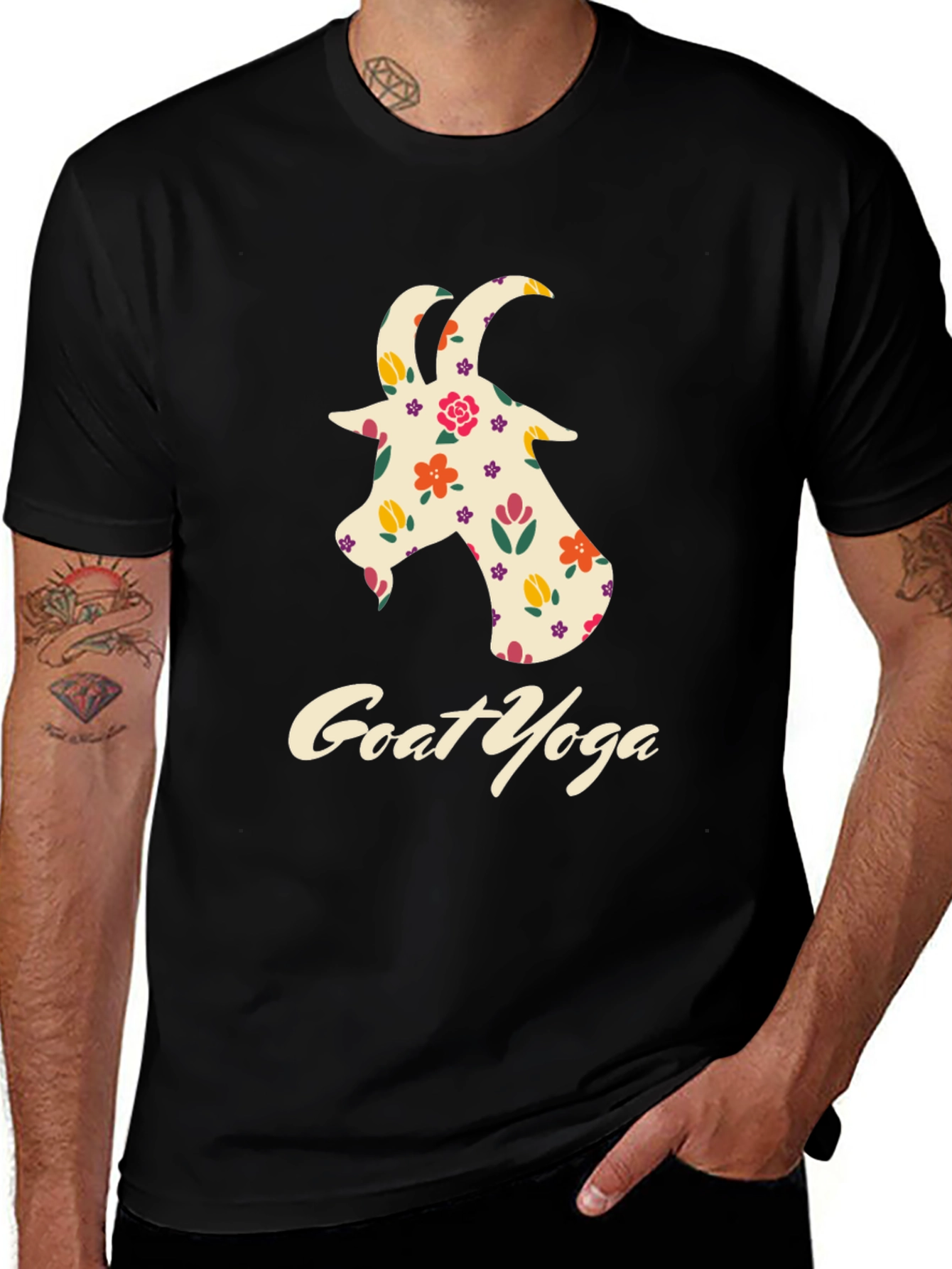Variant 25 of Floral Goat Yoga Graphic Tee