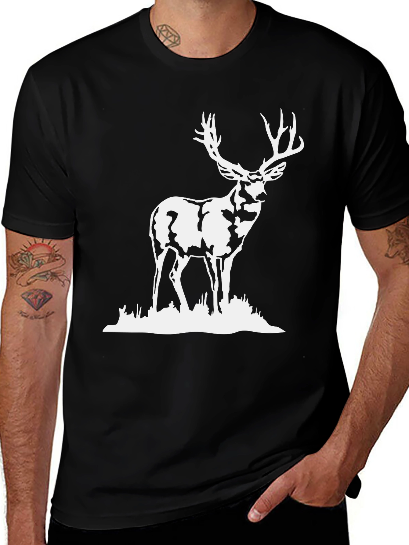Variant 9 of Deer Graphic Tee - Classic Black Cotton T-Shirt