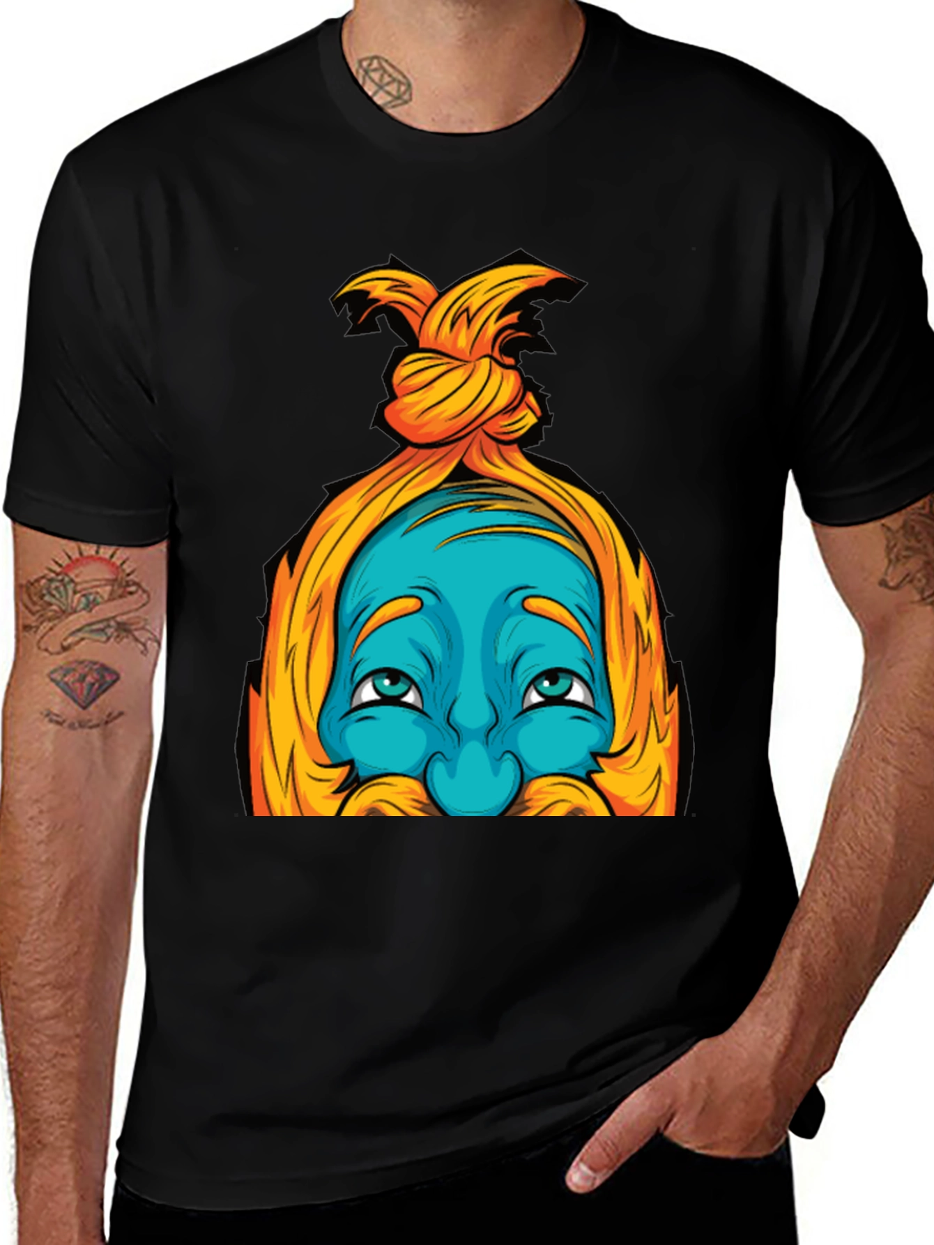 Variant 2 of Blue Cartoon Face Graphic T-Shirt