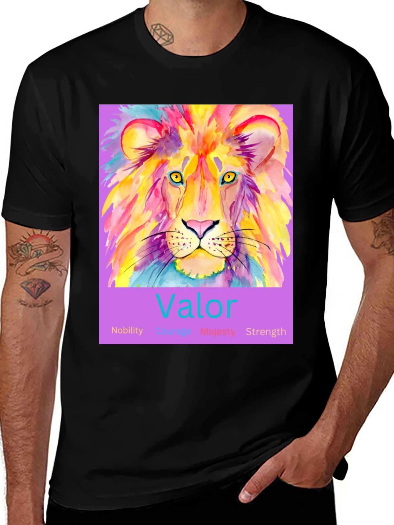 Variant 5 of Valor Lion Graphic Tee - Majestic Watercolor Design