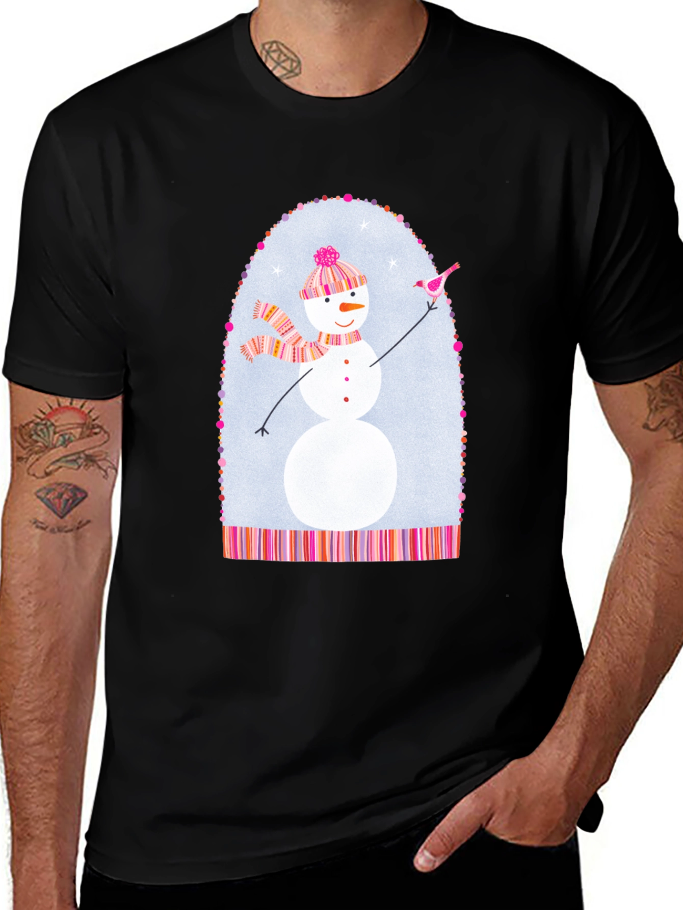 Black Snowman Graphic Tee - Festive Holiday Shirt main image