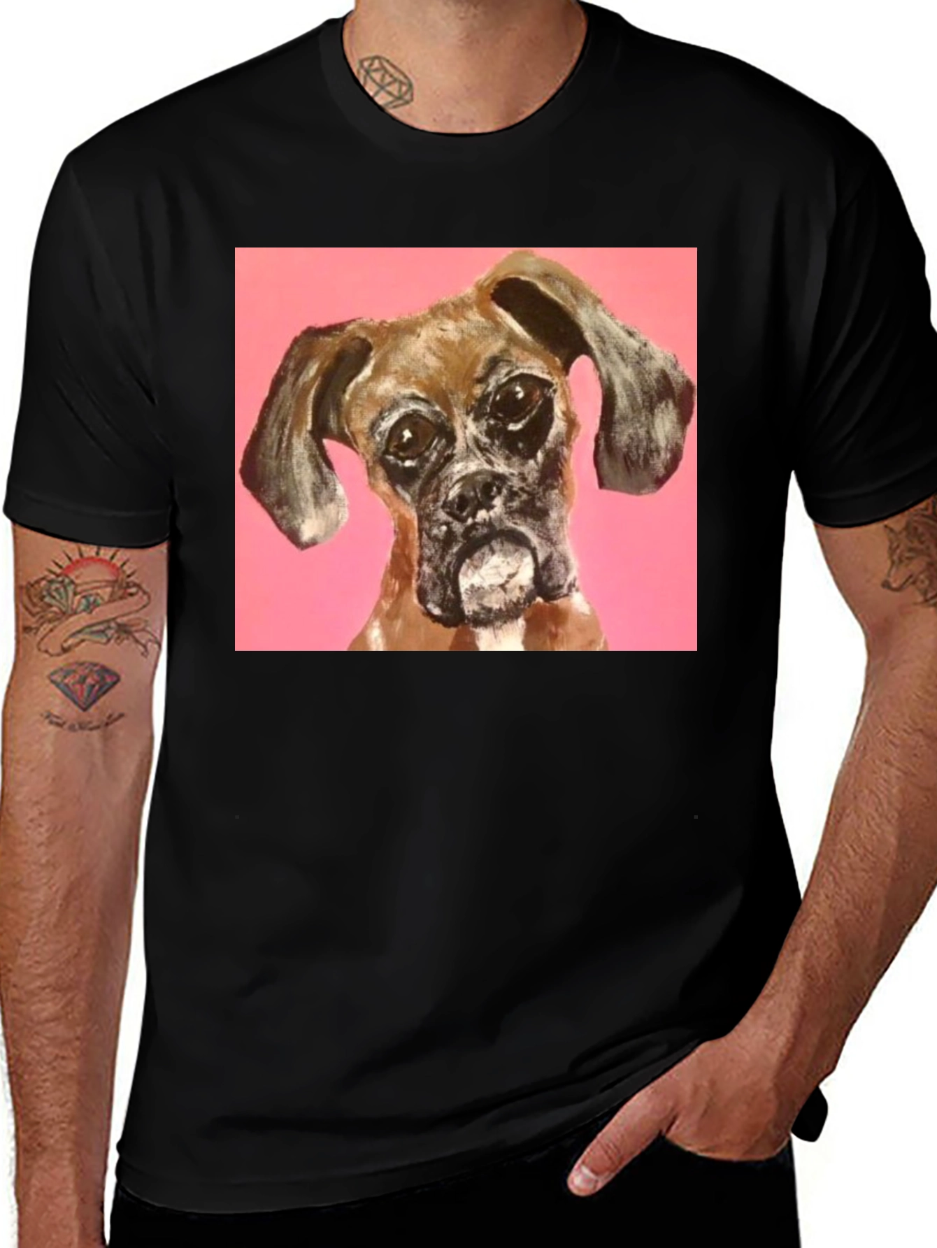 Variant 14 of Boxer Dog Graphic Black T-Shirt