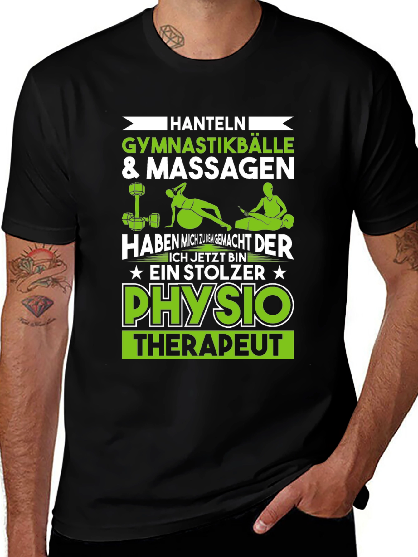 Physio Therapist T-Shirt - Hanteln & Gymnastikballe Design