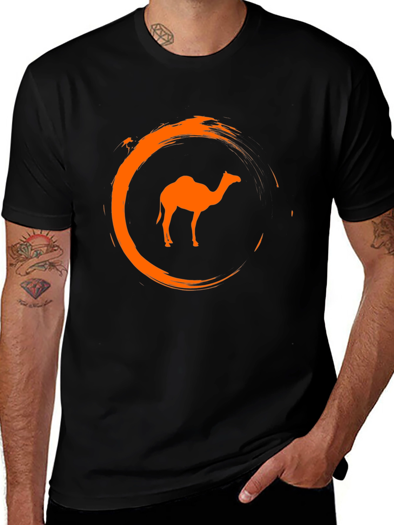 Variant 20 of Camel Graphic Tee - Stylish Crew Neck Black T-Shirt