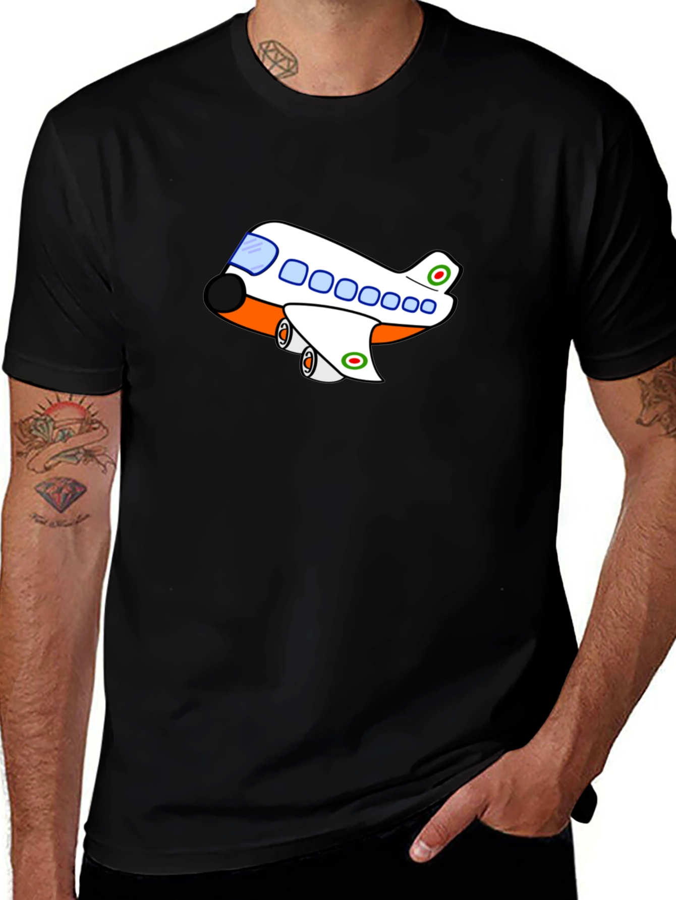 Variant 8 of Cartoon Airplane T-Shirt - Black, Short Sleeve