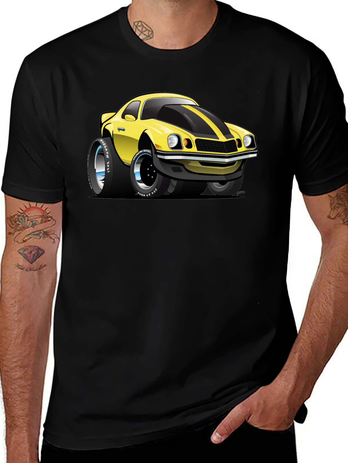 Variant 5 of Yellow Cartoon Car Black T-Shirt