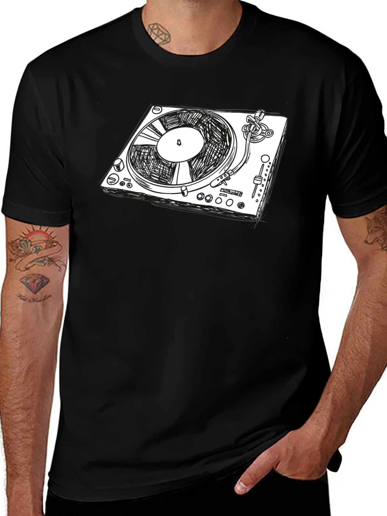 Variant 11 of DJ Turntable Graphic Tee - Black