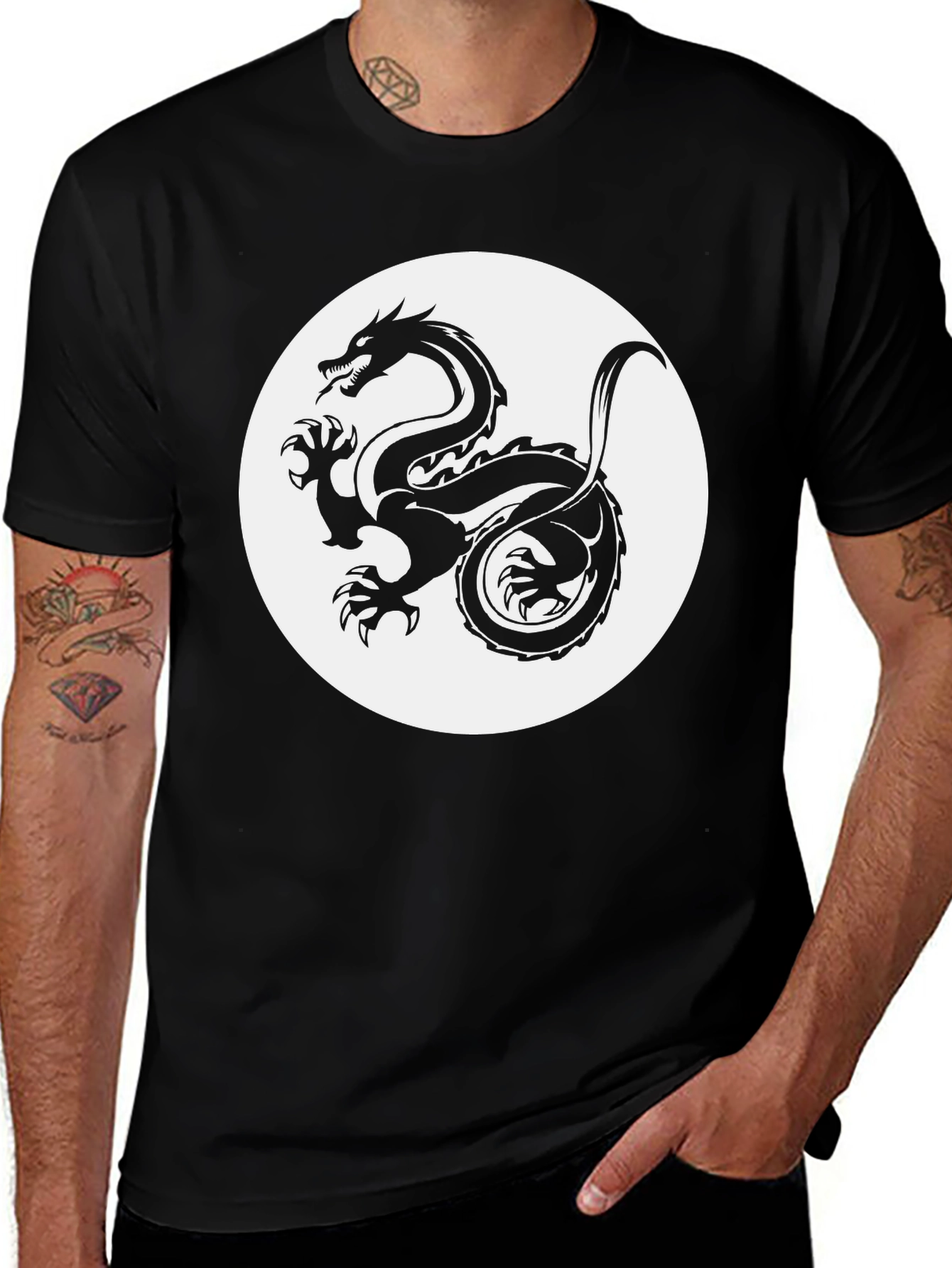 Variant 18 of Dragon Graphic Tee - Black Cotton Blend T-Shirt