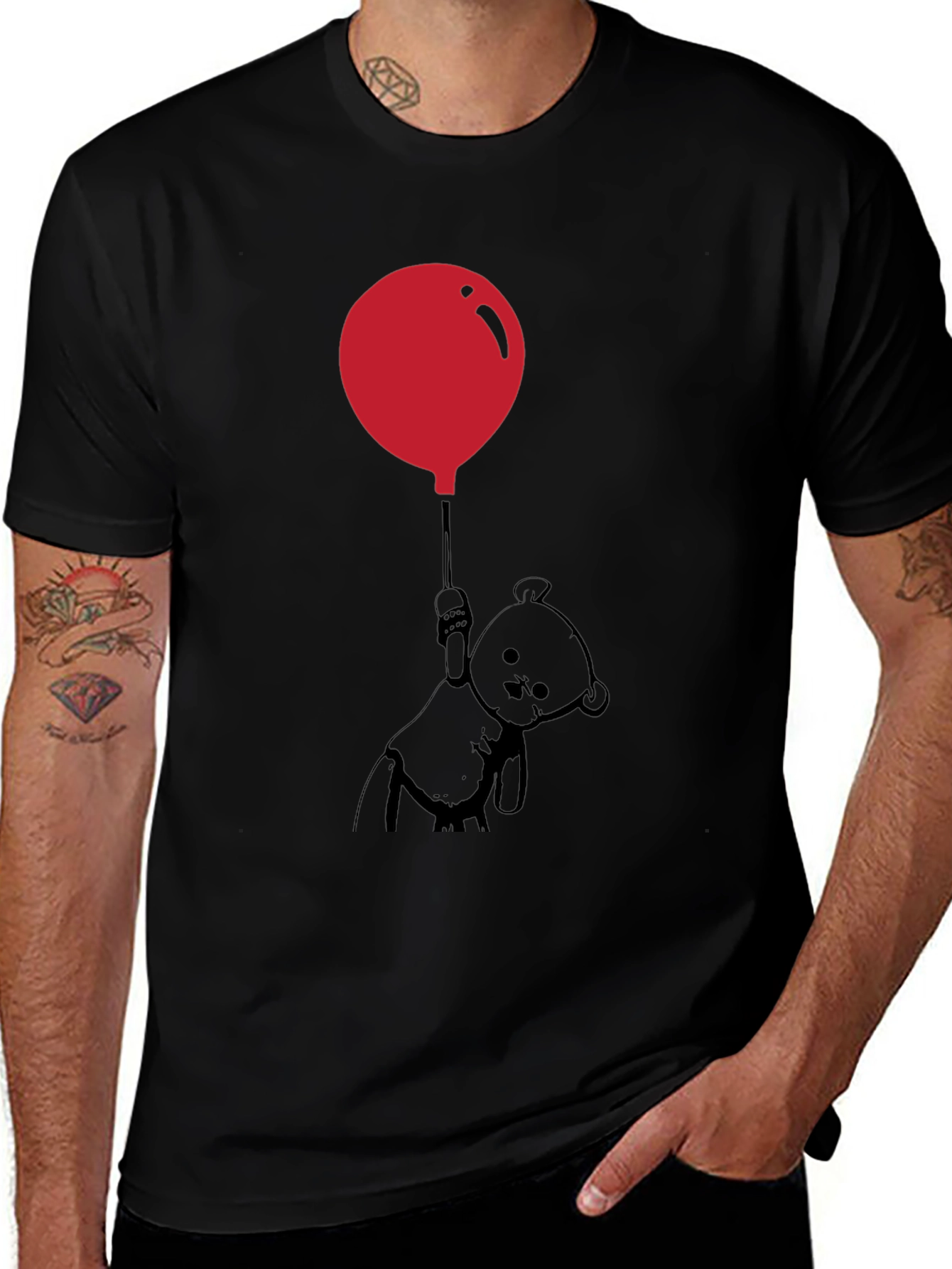 Variant 2 of Whimsical Teddy Bear Balloon Graphic Tee - Black