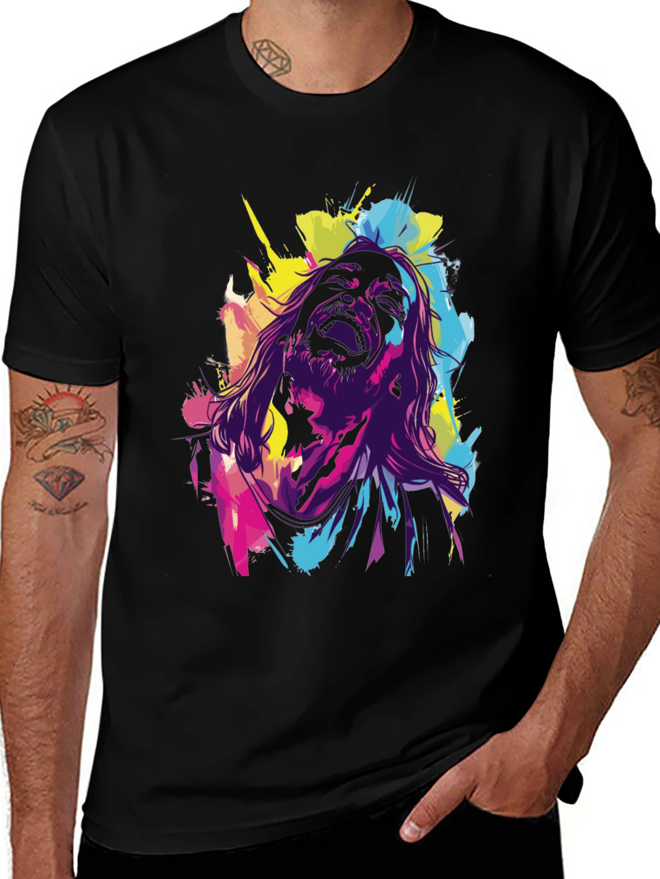 Variant 20 of Colorful Zombie Graphic Print Black T-Shirt