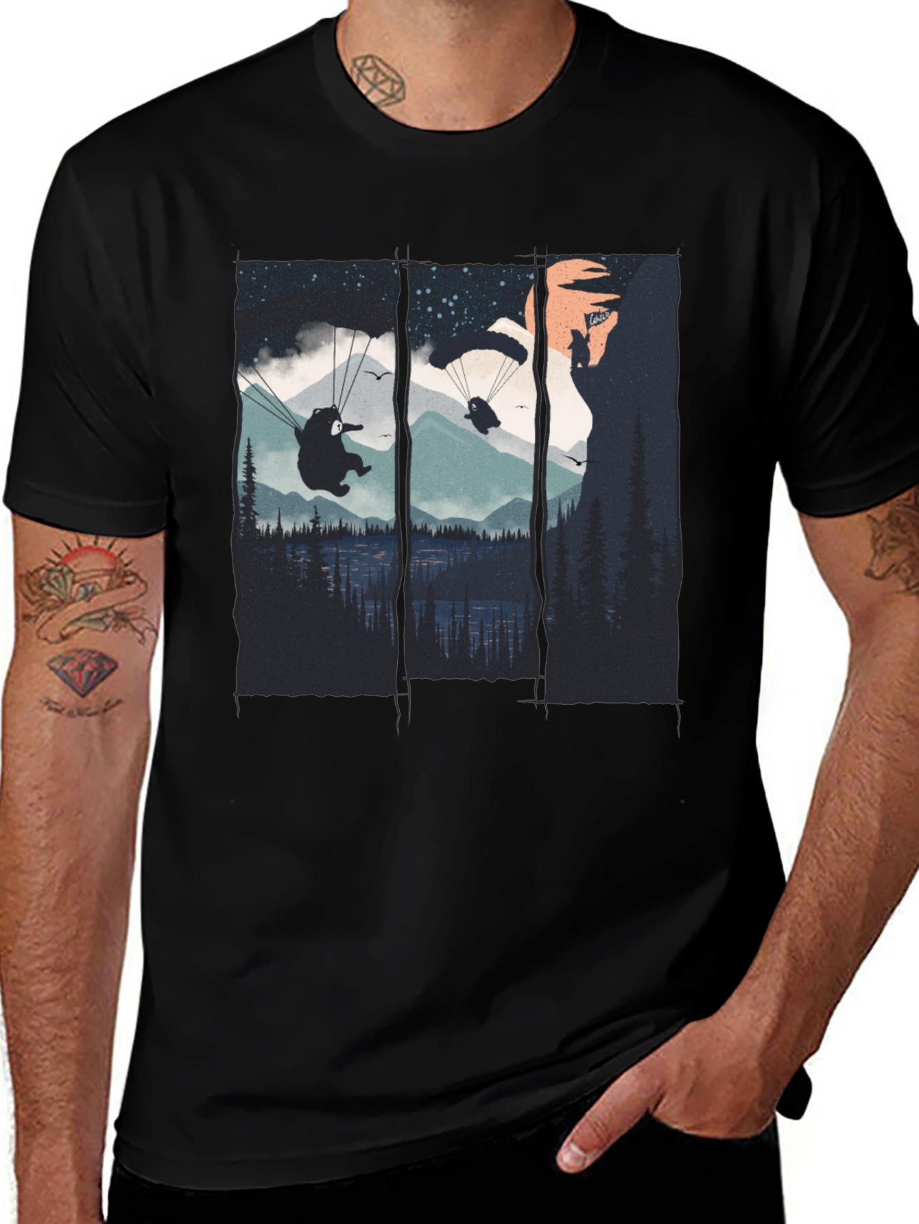 Variant 16 of Paragliding Bears Graphic Tee - Adventure Awaits!