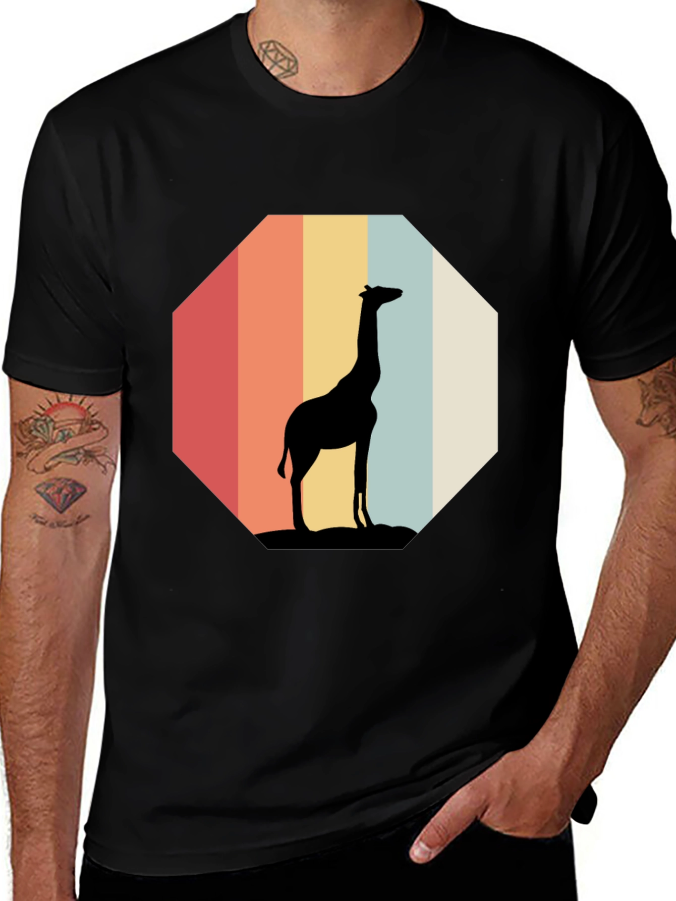 Giraffe Silhouette Retro T-Shirt