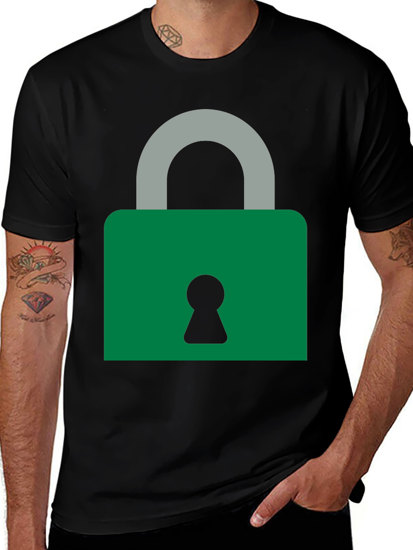 Variant 17 of Modern Padlock Graphic T-Shirt - Black