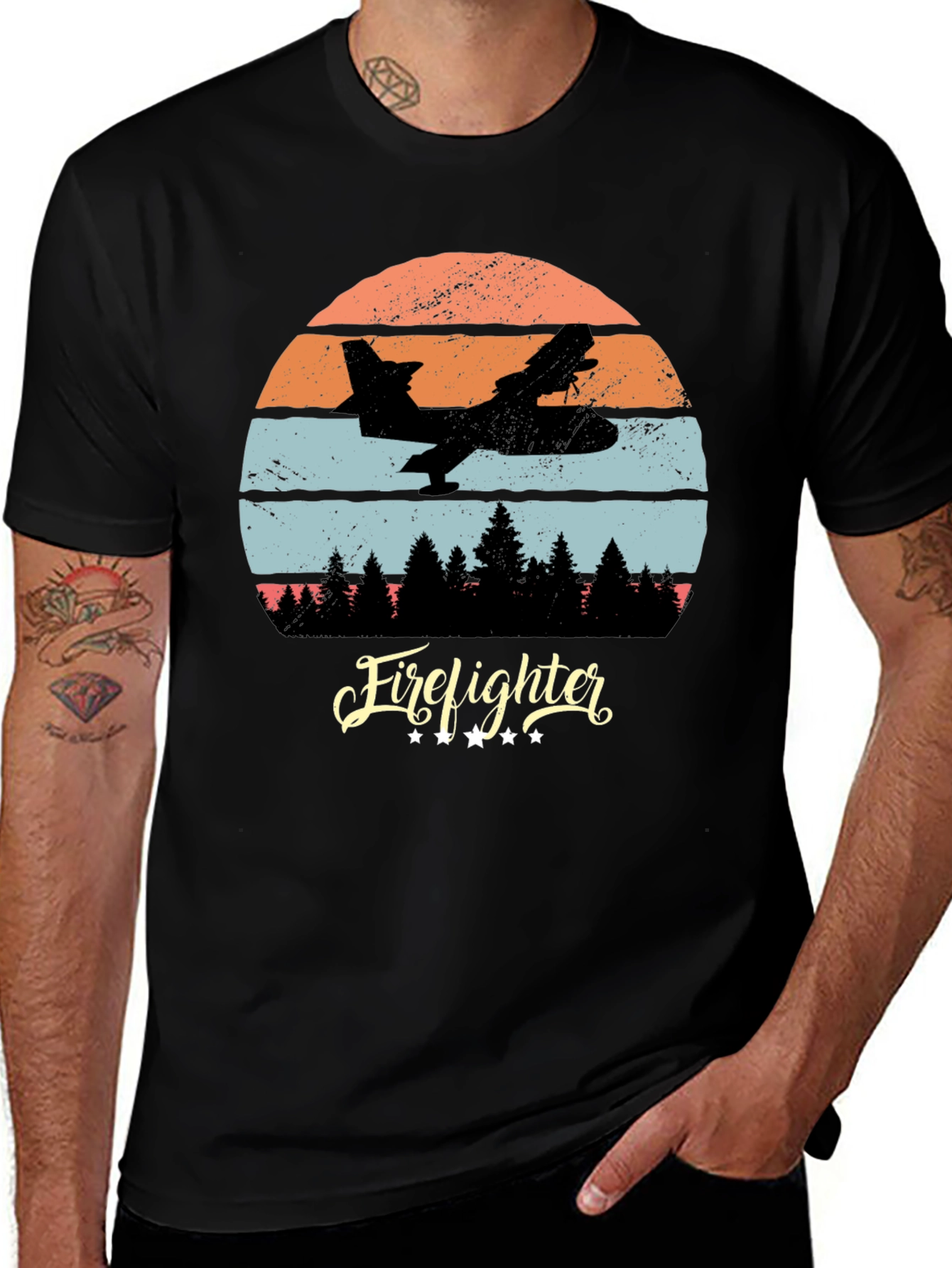 Variant 10 of Firefighter Plane Retro T-Shirt