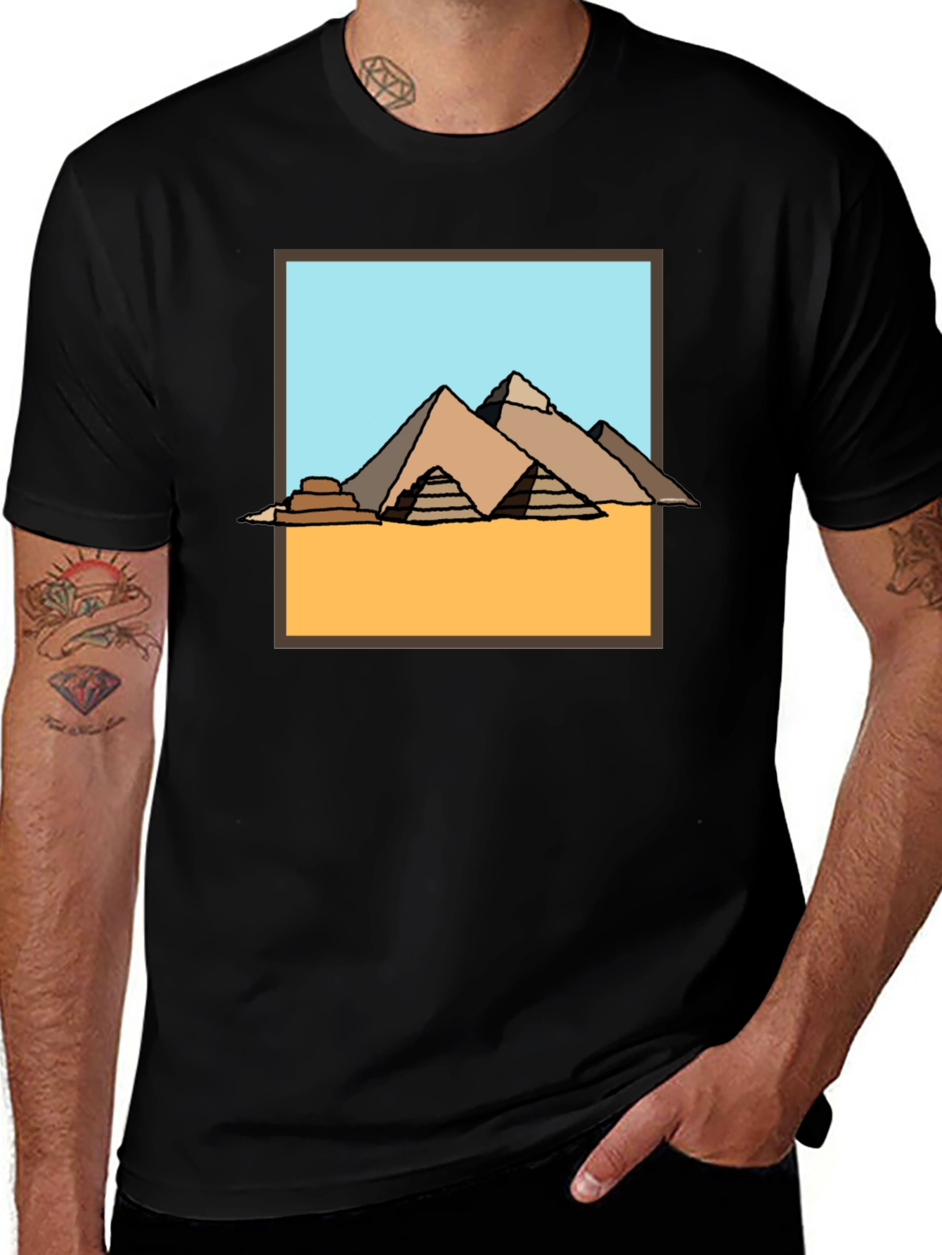 Variant 12 of Egyptian Pyramid Graphic Tee - Black Cotton T-Shirt