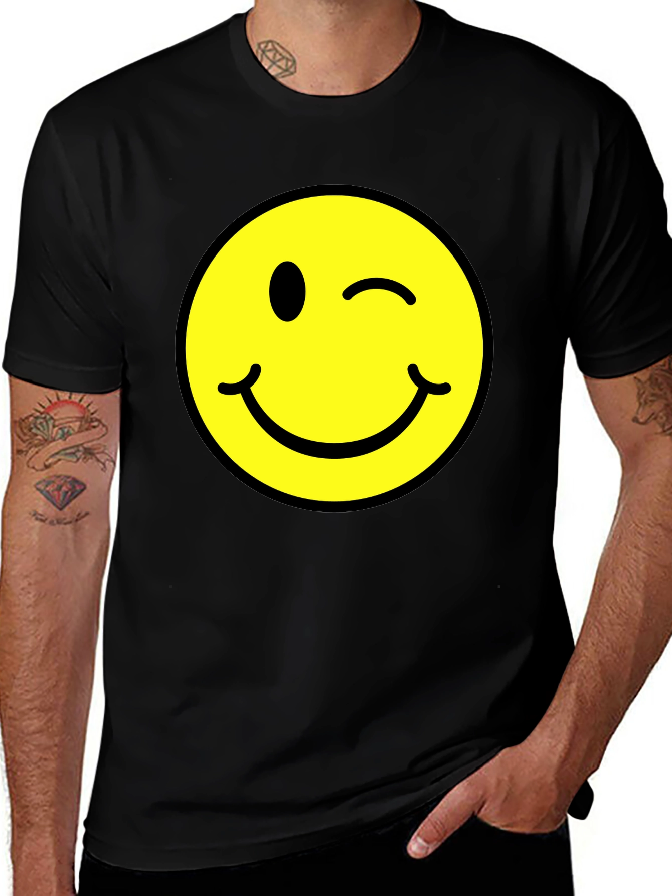 Variant 24 of Winking Smiley Face Graphic Tee - Black