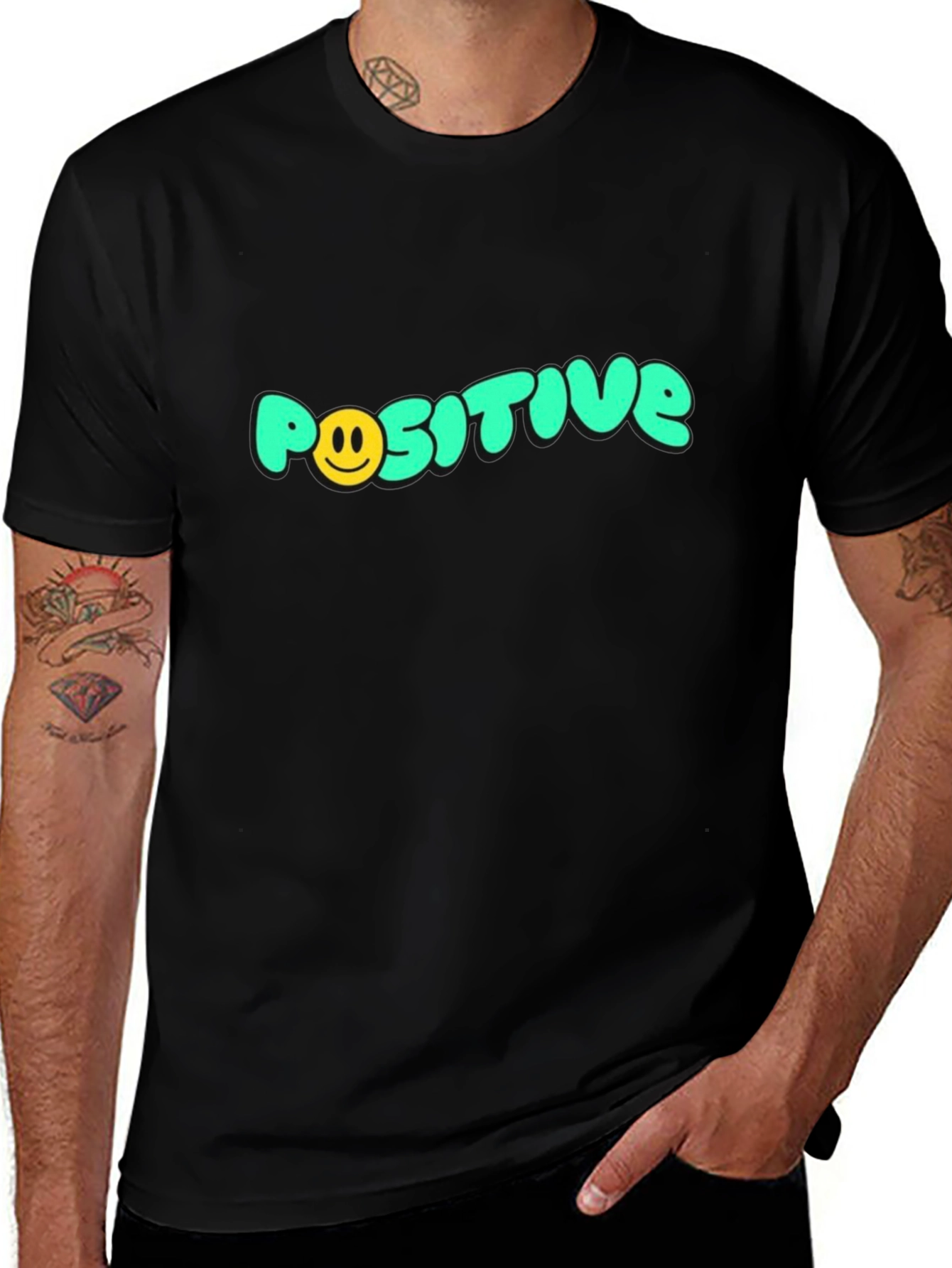 Variant 9 of Positive Smiley Face Graphic Black T-Shirt