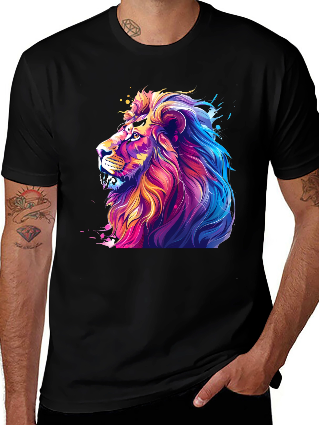 Variant 19 of Lion Art Graphic Print Black T-Shirt