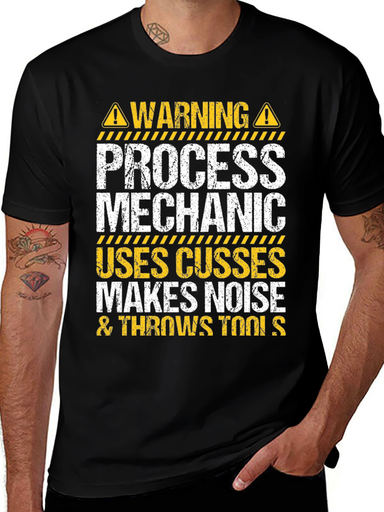 Black Process Mechanic Warning Graphic T-Shirt main image