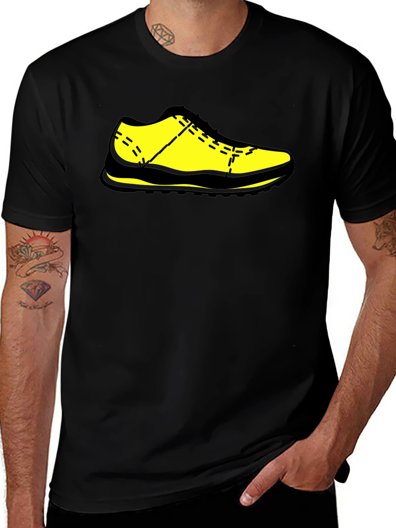 Variant 30 of Men's Black T-Shirt with Yellow Shoe Graphic
