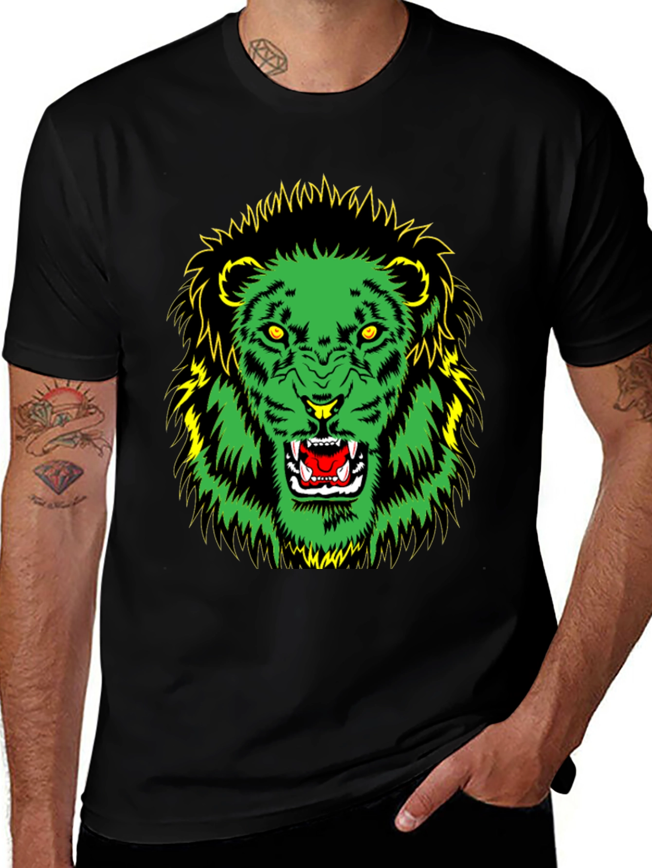 Rasta Lion Graphic Tee - Black Cotton T-Shirt
