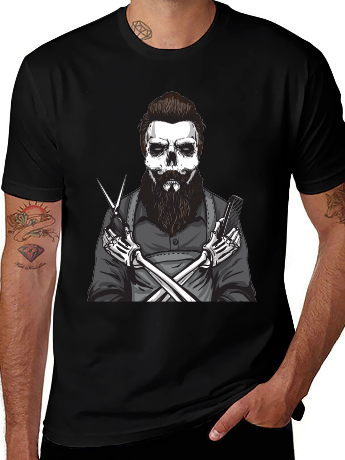 Variant 13 of Barber Skull Graphic T-Shirt - Edgy Barber Style